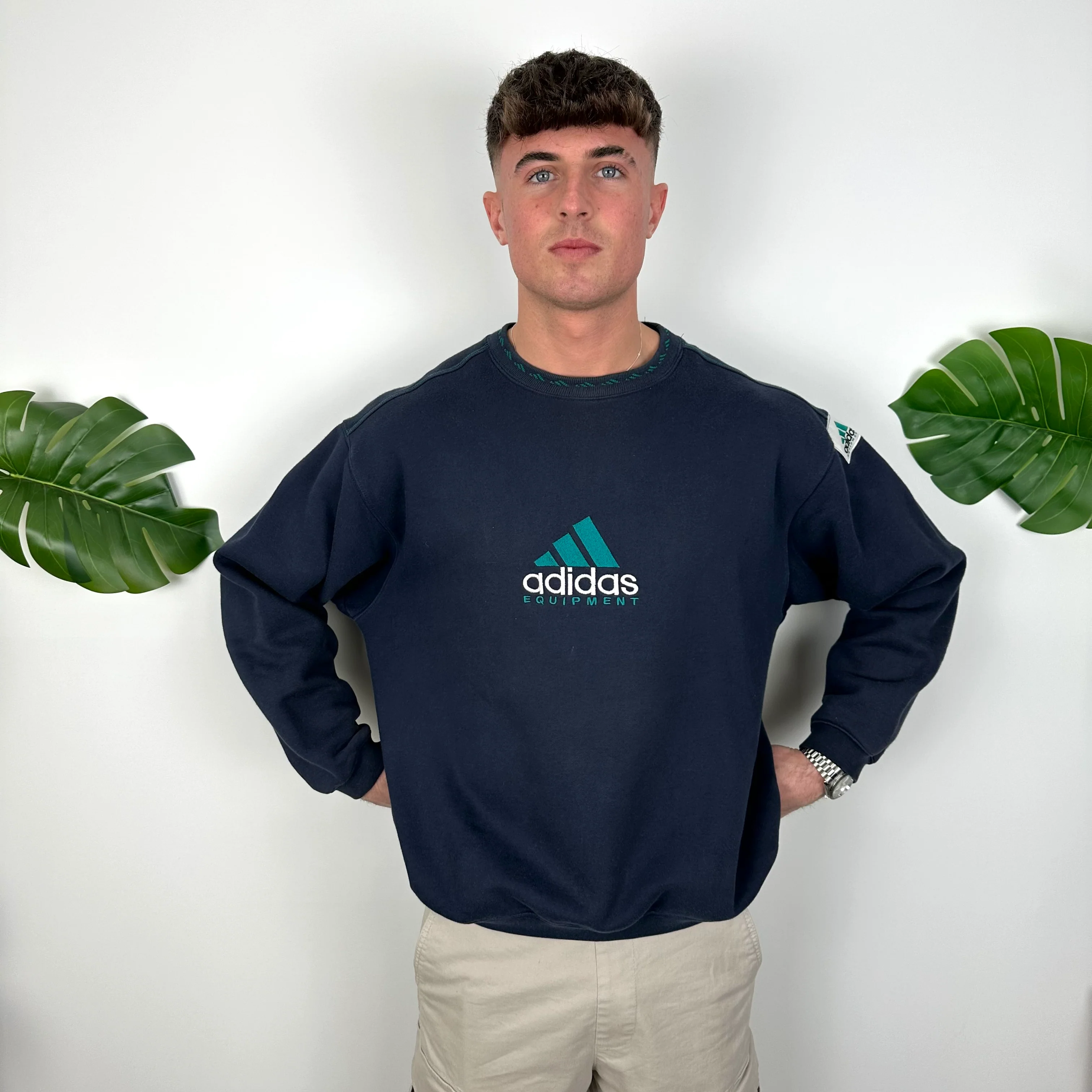 Adidas Equipment Navy Embroidered Spell Out Sweatshirt (M) - Image 4