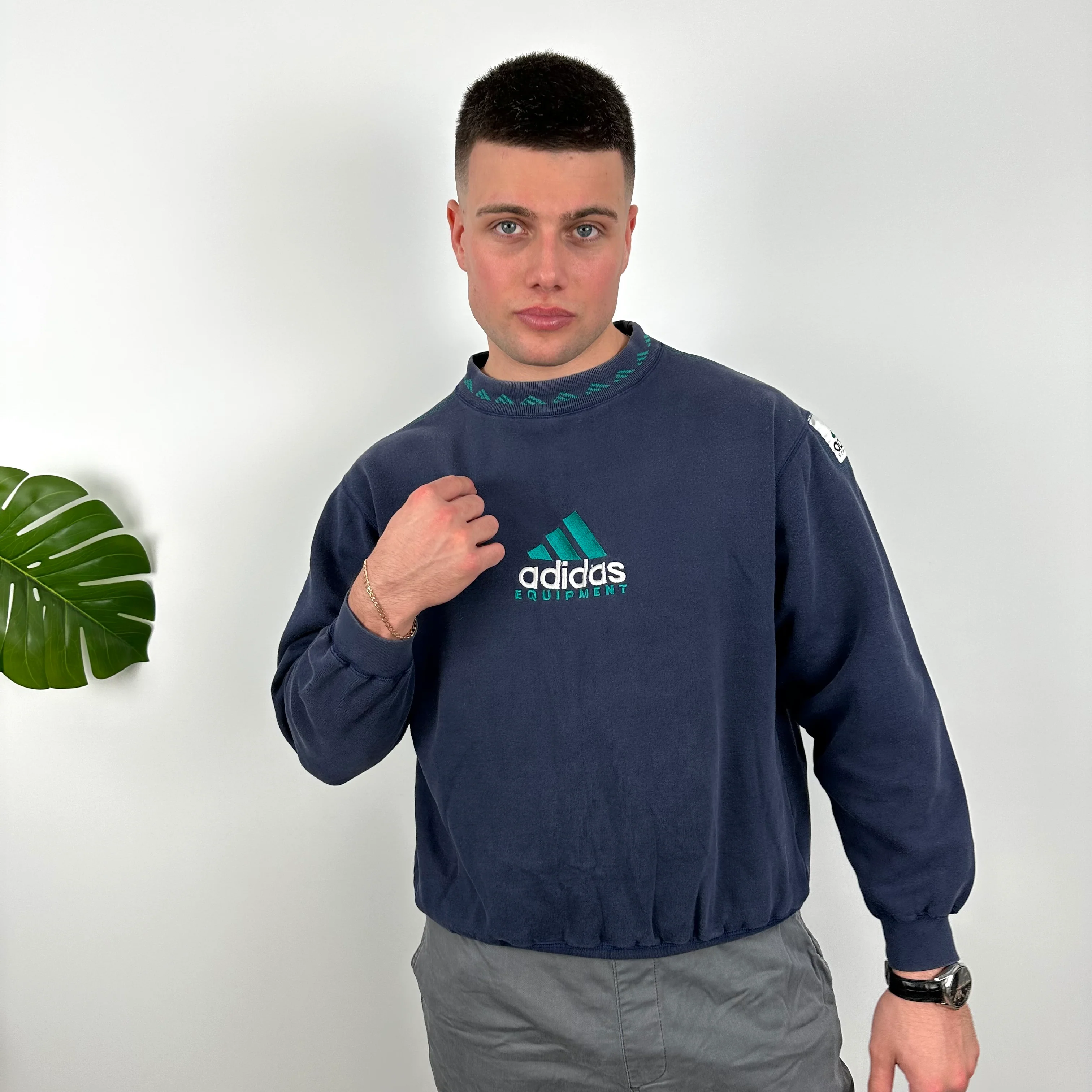 Adidas Equipment Navy Embroidered Spell Out Sweatshirt (M) - Image 2
