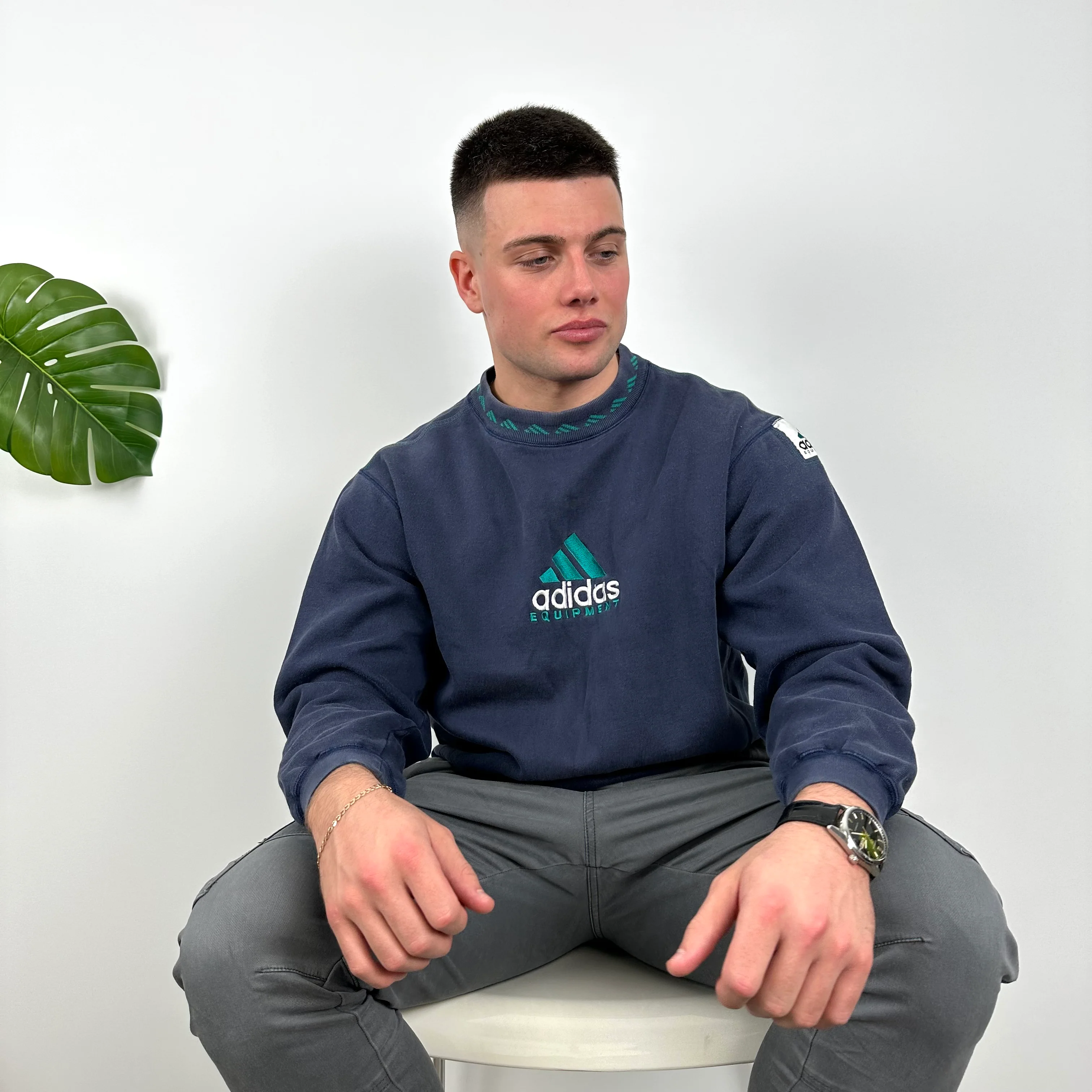 Adidas Equipment Navy Embroidered Spell Out Sweatshirt (M) - Image 7