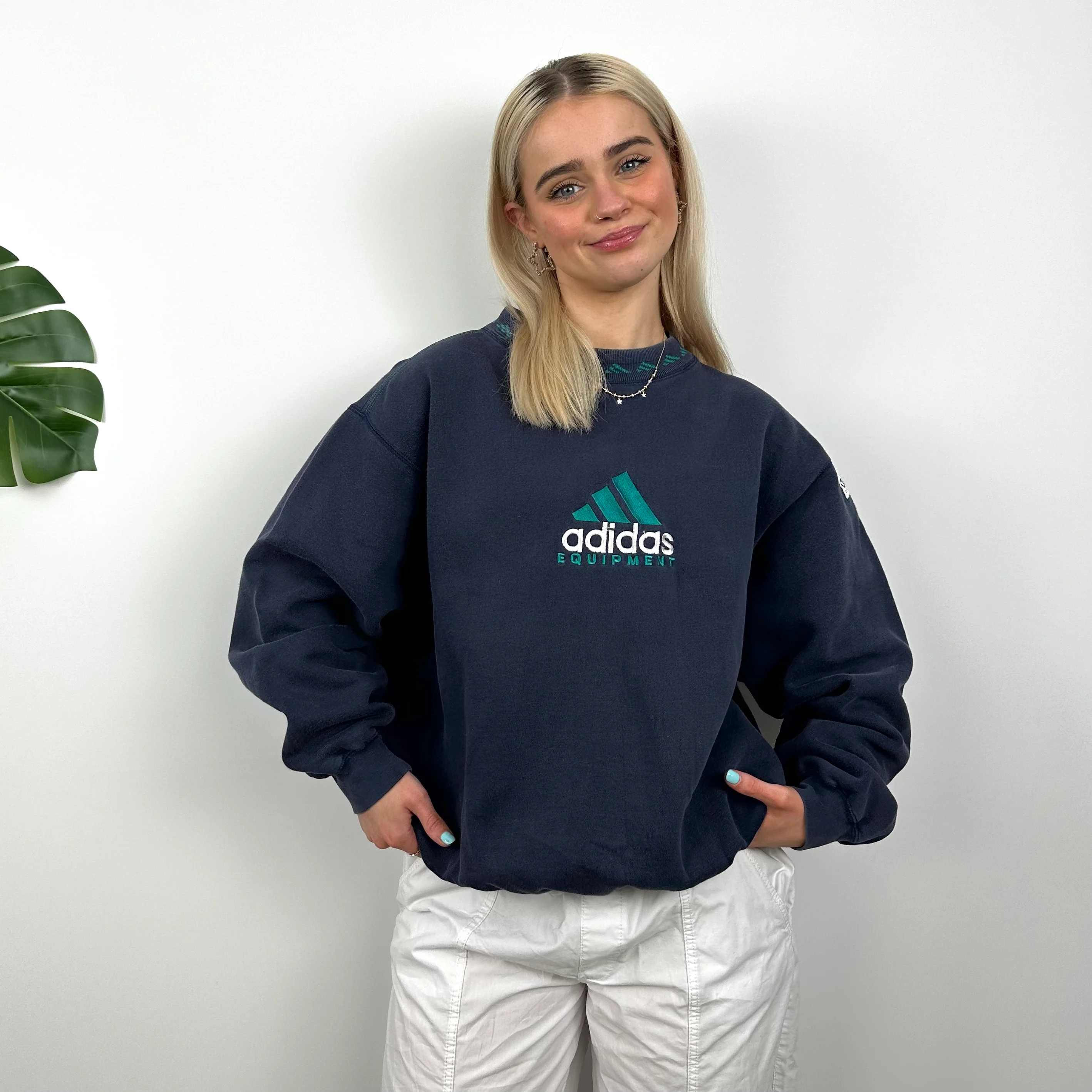 Adidas Equipment Navy Embroidered Spell Out Sweatshirt (M) - Image 5