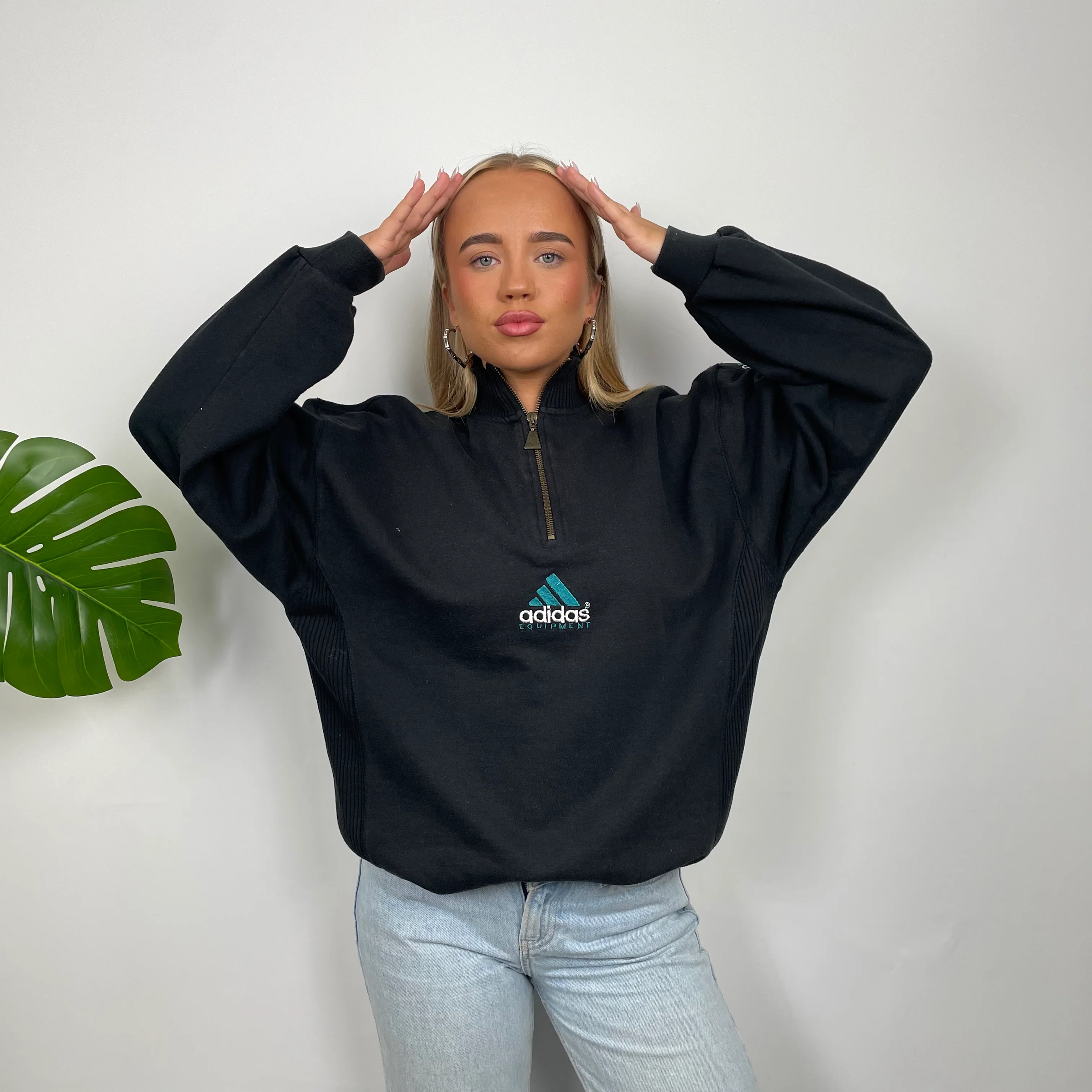 Adidas Equipment RARE Black Embroidered Spell Out Quarter Zip Sweatshirt (M) - Image 3