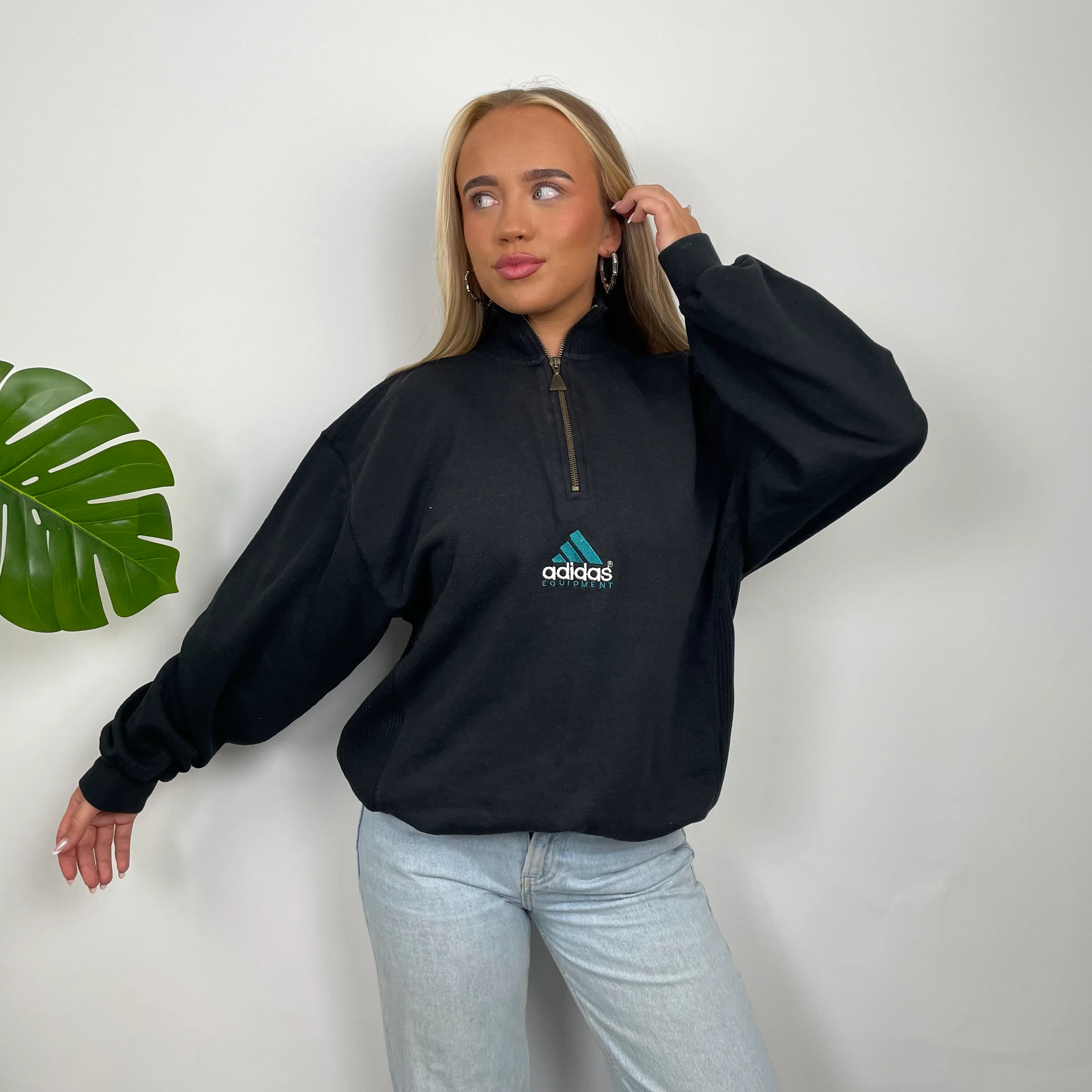 Adidas Equipment RARE Black Embroidered Spell Out Quarter Zip Sweatshirt (M) - Image 6