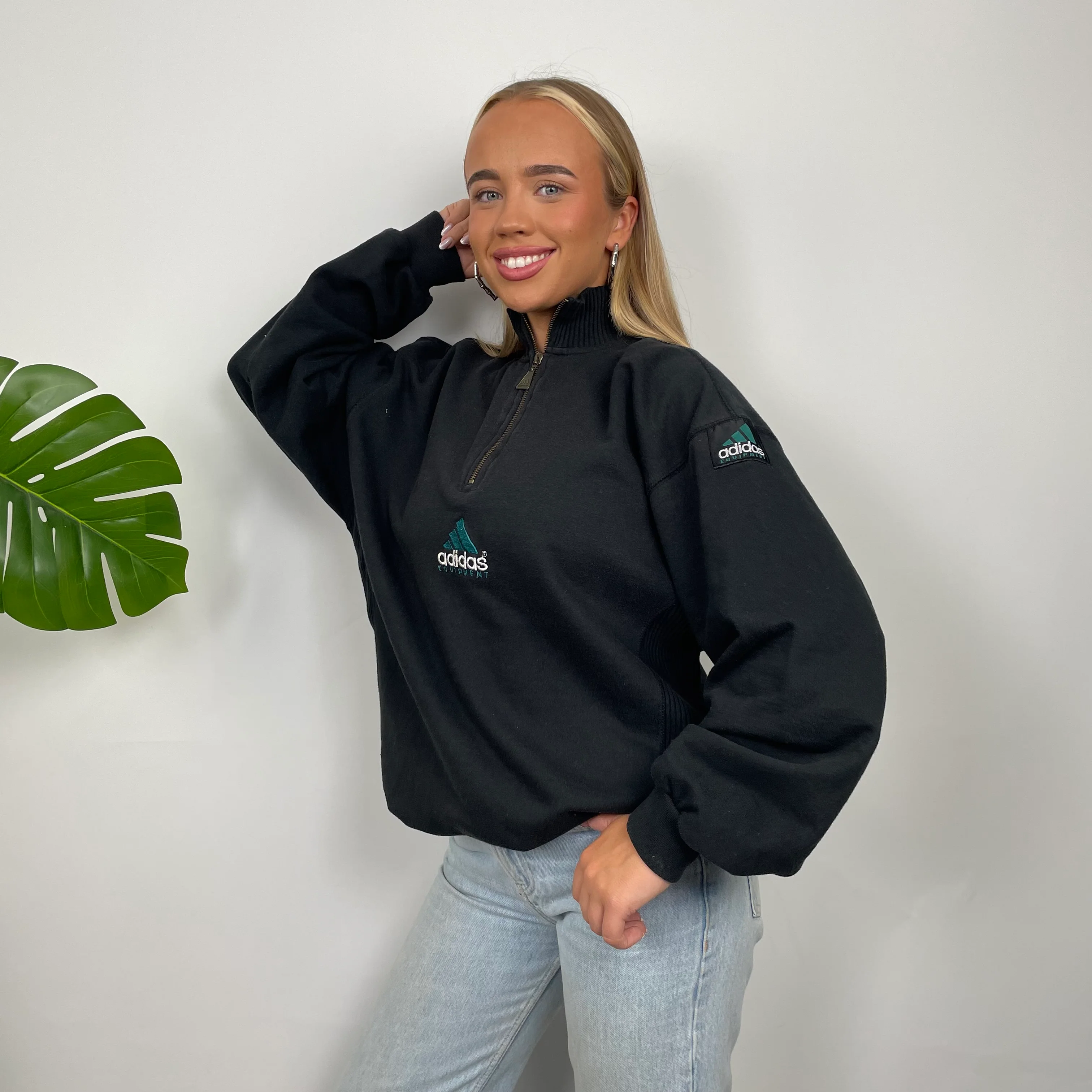 Adidas Equipment RARE Black Embroidered Spell Out Quarter Zip Sweatshirt (M) - Image 7