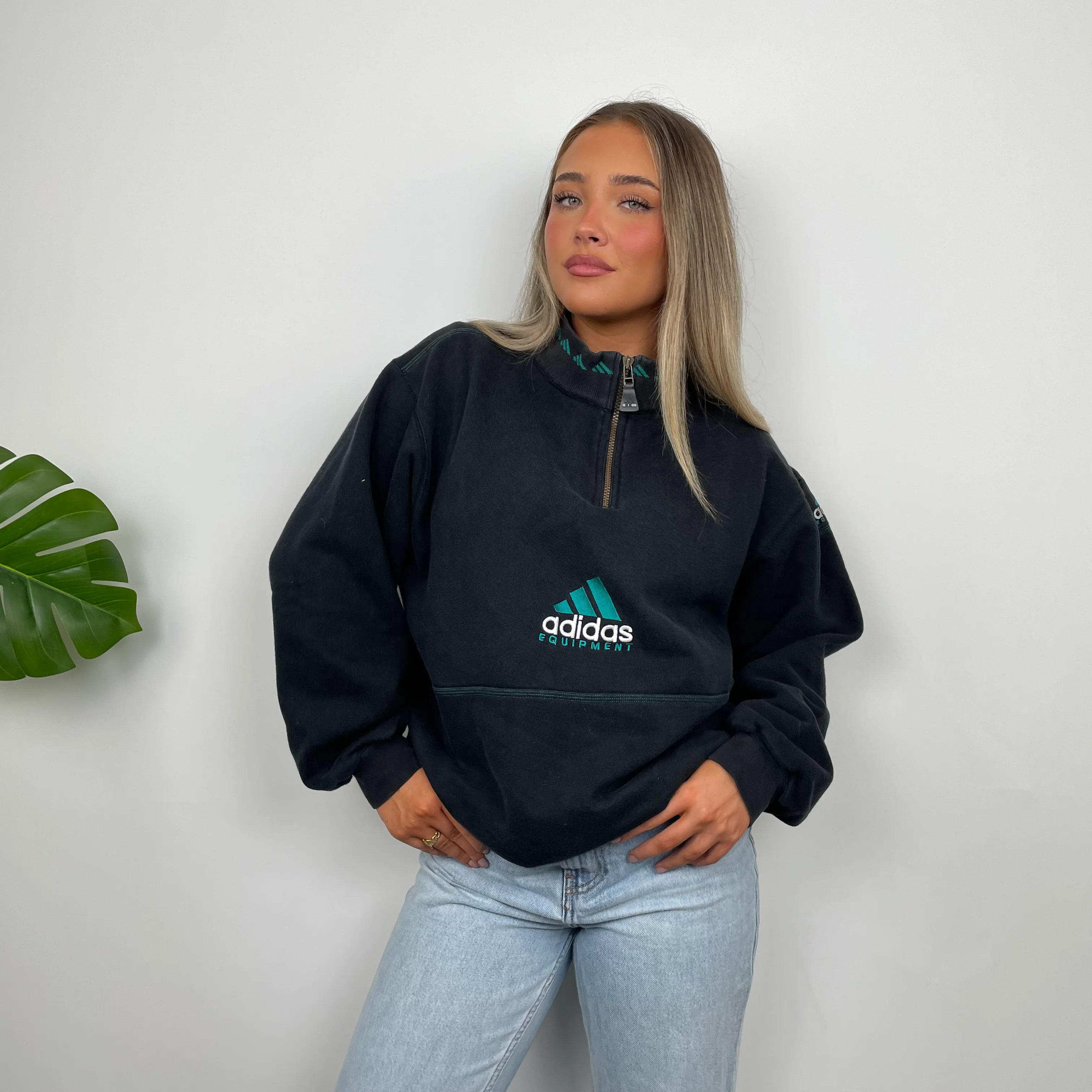 Adidas Equipment RARE Black Embroidered Spell Out Quarter Zip Sweatshirt (L) - Image 6