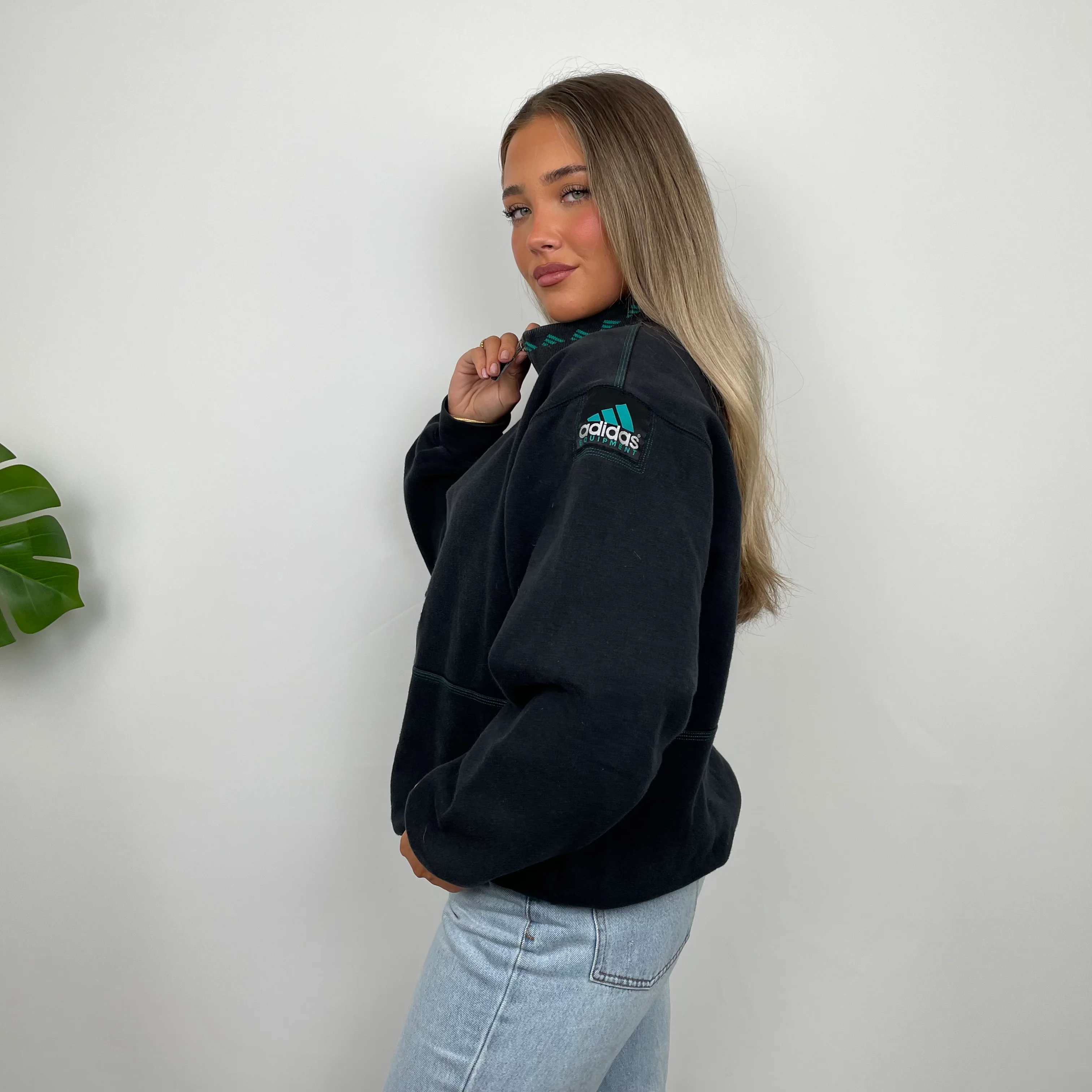 Adidas Equipment RARE Black Embroidered Spell Out Quarter Zip Sweatshirt (L) - Image 8