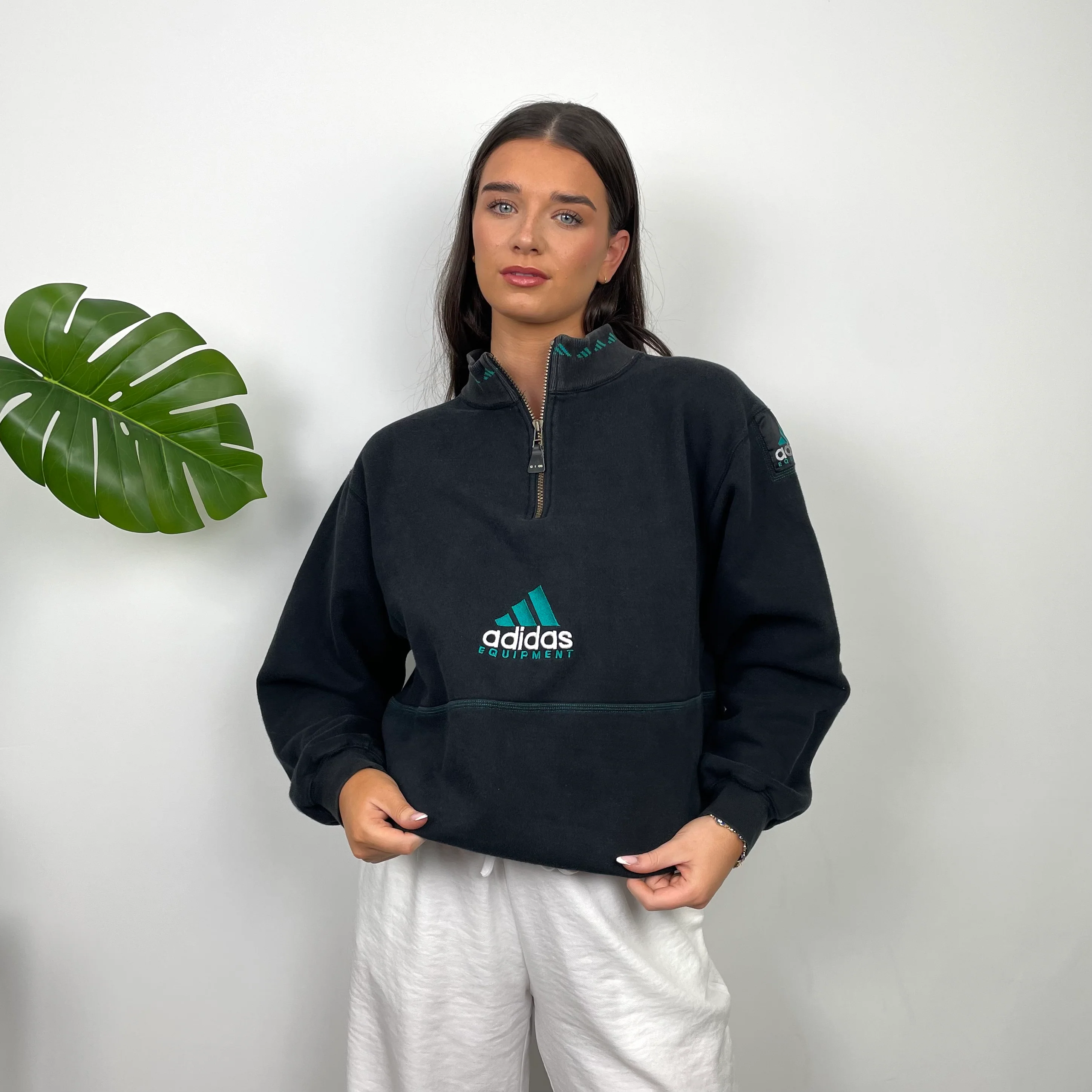 Adidas Equipment RARE Black Embroidered Spell Out Quarter Zip Sweatshirt (M) - Image 4