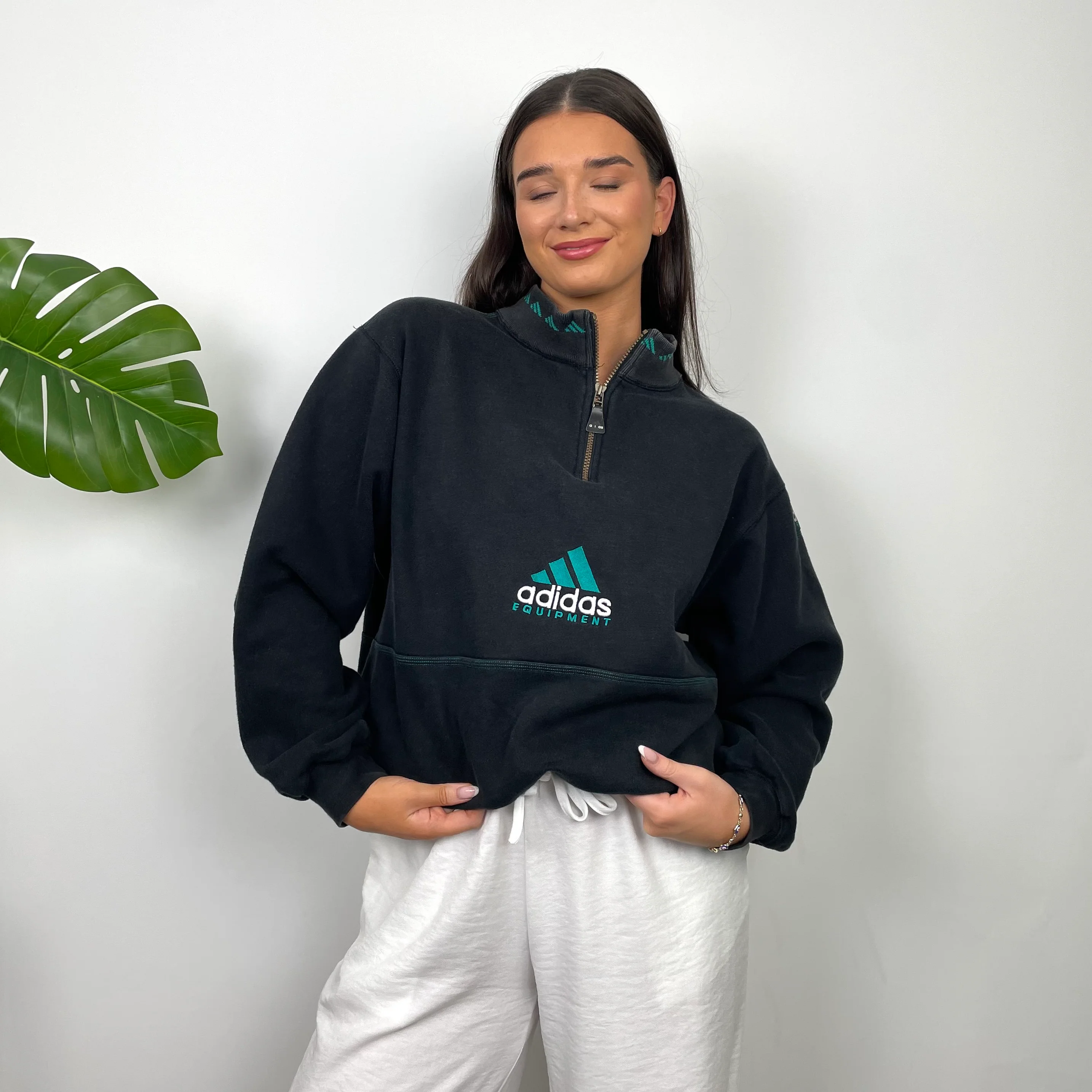 Adidas Equipment RARE Black Embroidered Spell Out Quarter Zip Sweatshirt (M) - Image 5