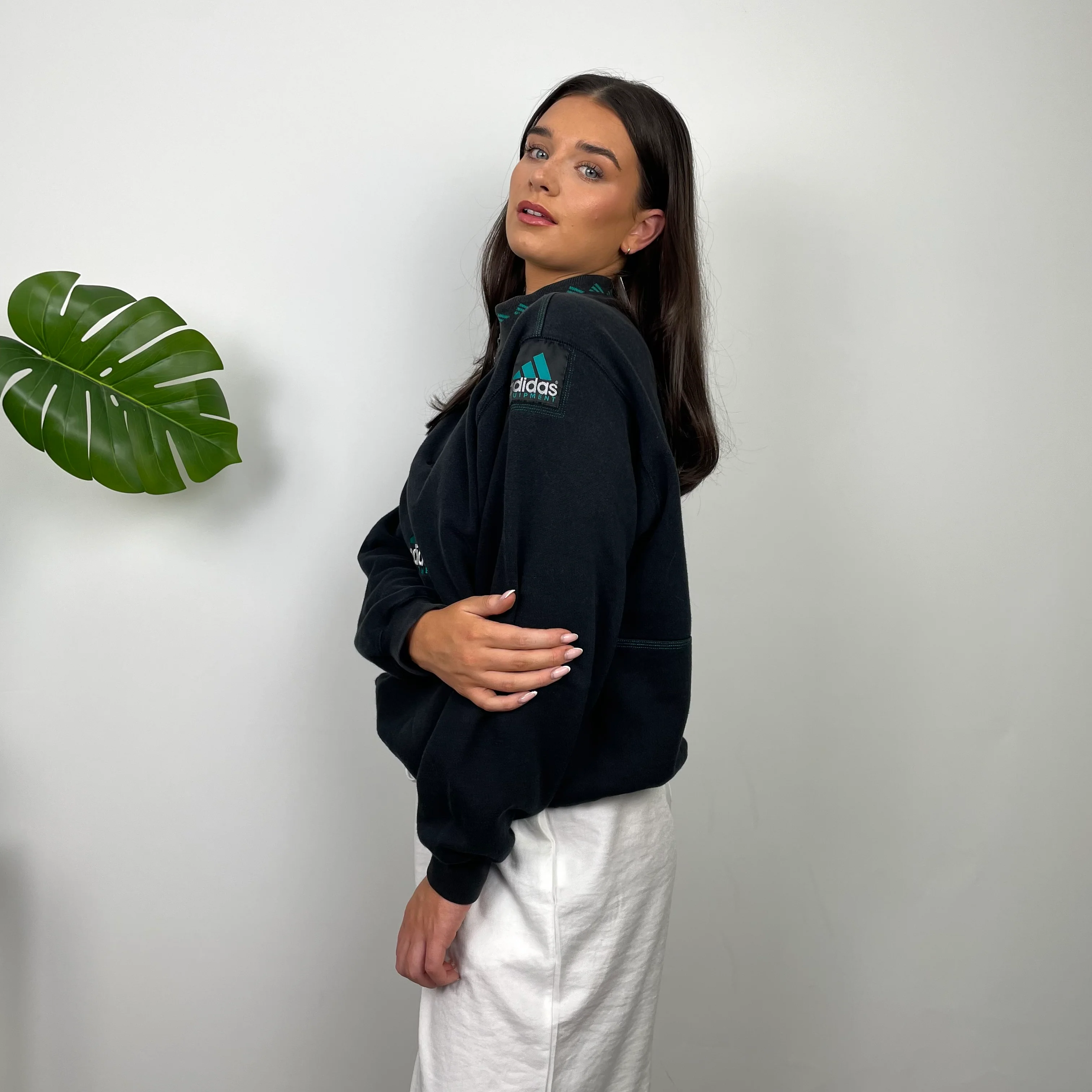 Adidas Equipment RARE Black Embroidered Spell Out Quarter Zip Sweatshirt (M) - Image 6
