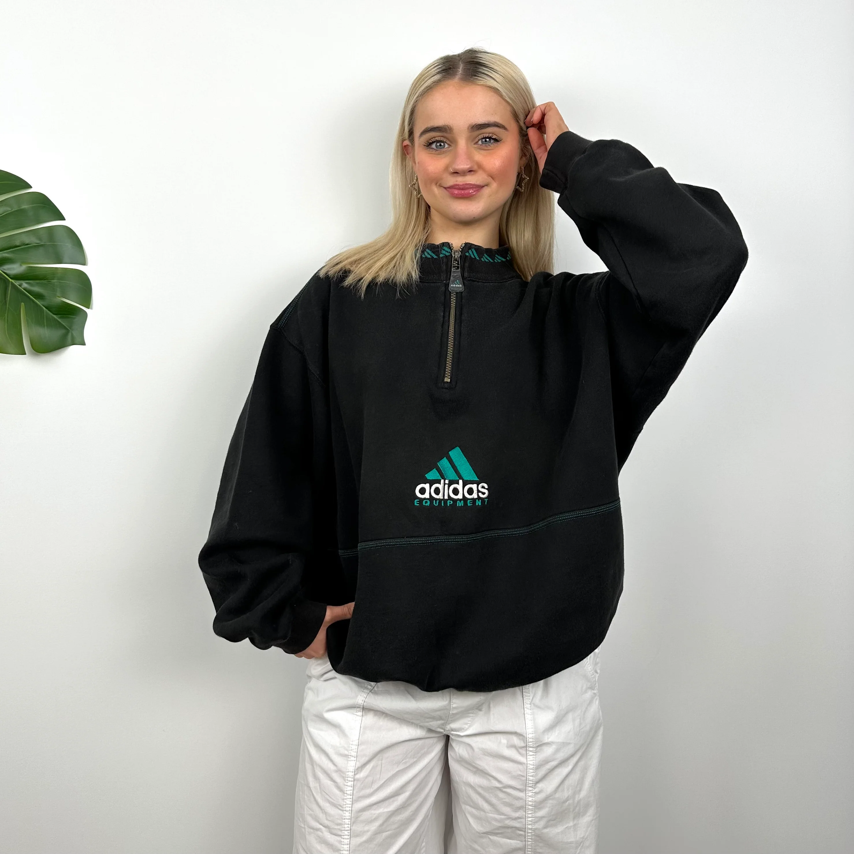 Adidas Equipment RARE Black Embroidered Spell Out Quarter Zip Sweatshirt (M) - Image 4