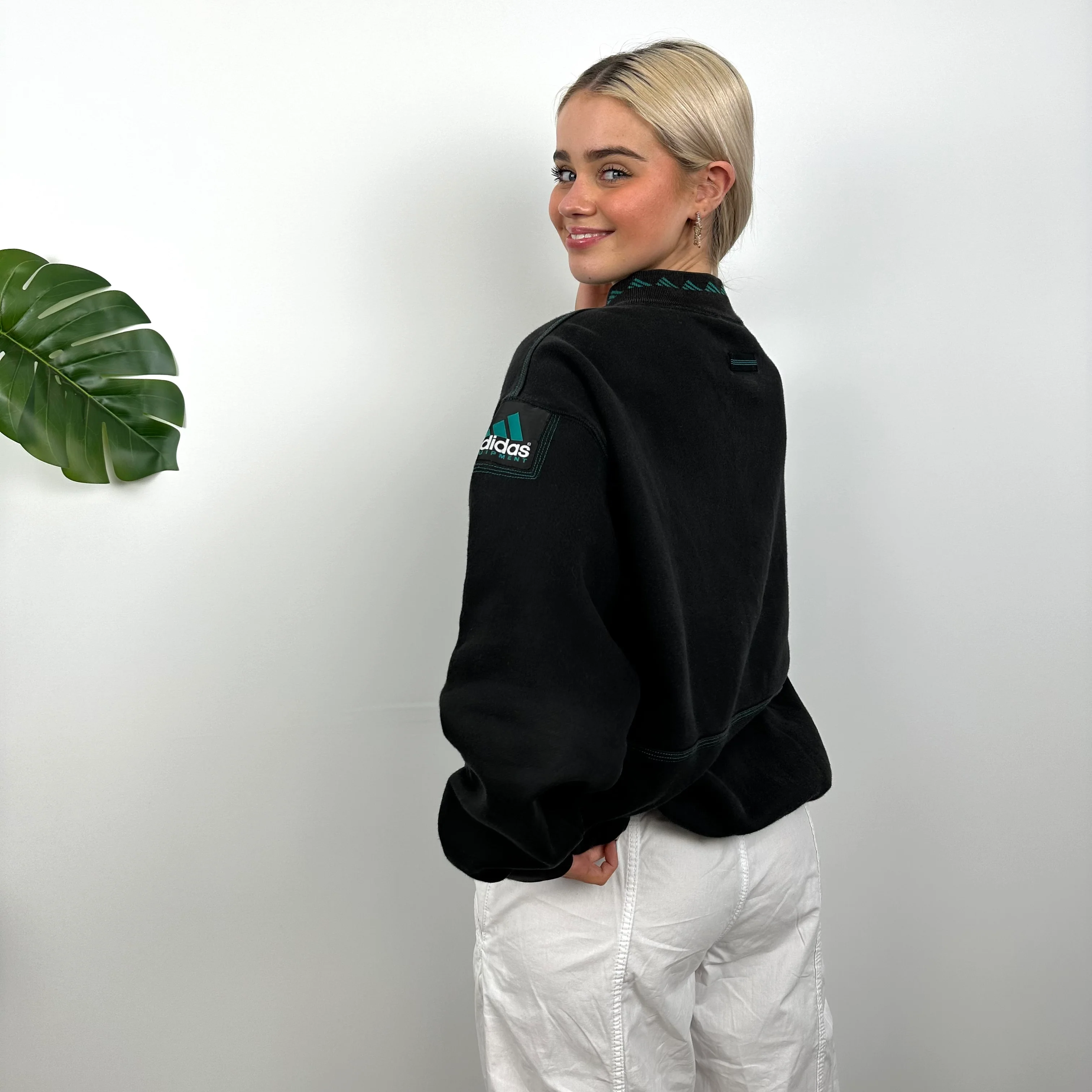 Adidas Equipment RARE Black Embroidered Spell Out Quarter Zip Sweatshirt (M) - Image 7
