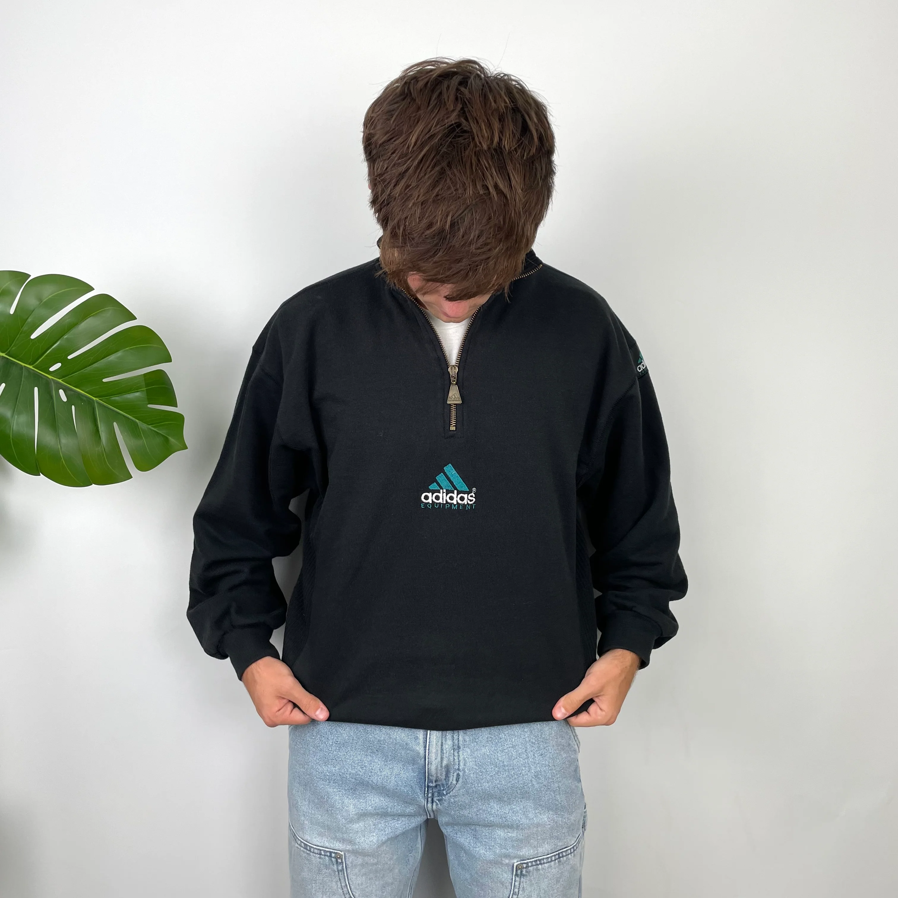 Adidas Equipment RARE Black Embroidered Spell Out Quarter Zip Sweatshirt (M) - Image 2