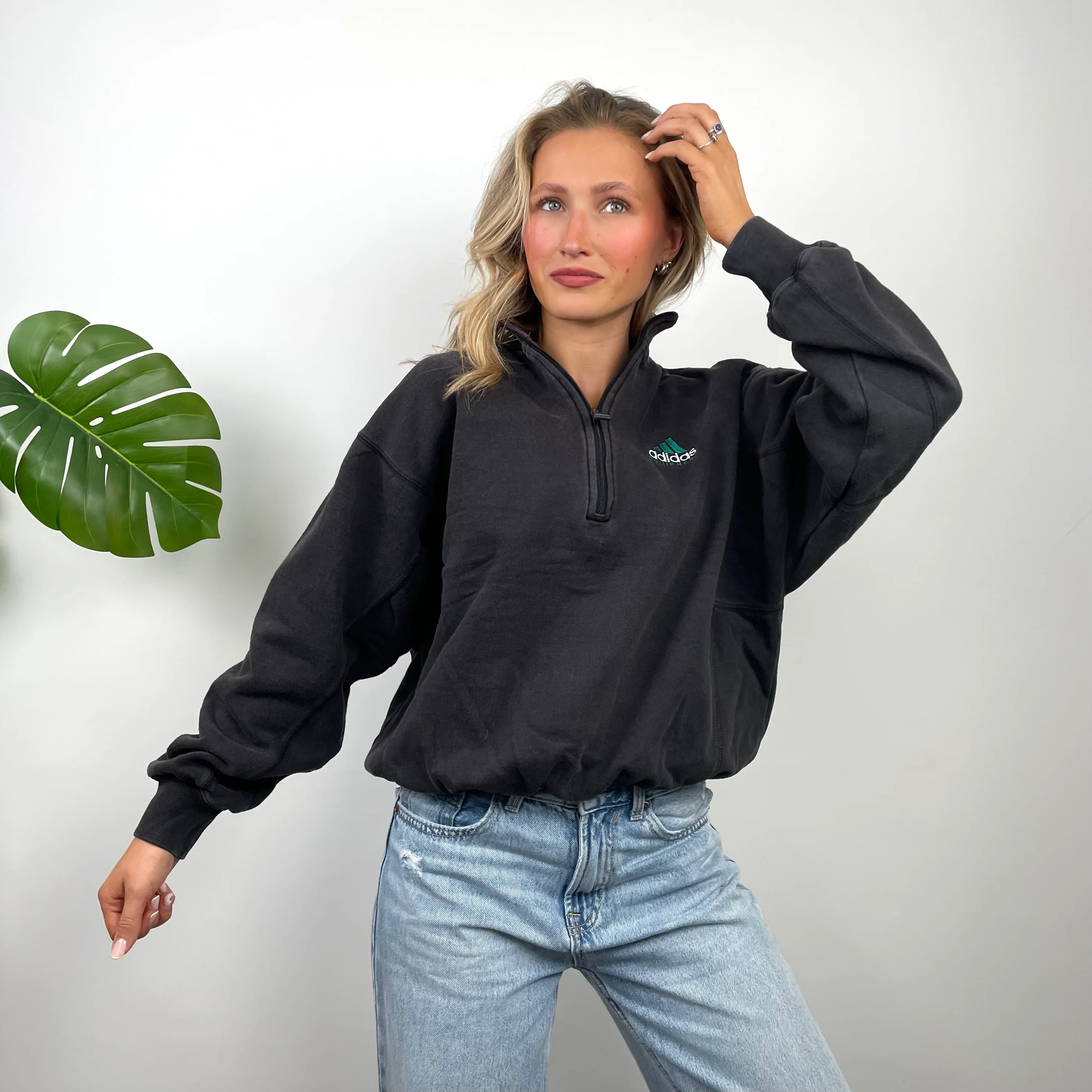Adidas Equipment RARE Black Embroidered Spell Out Quarter Zip Up (S) - Image 2