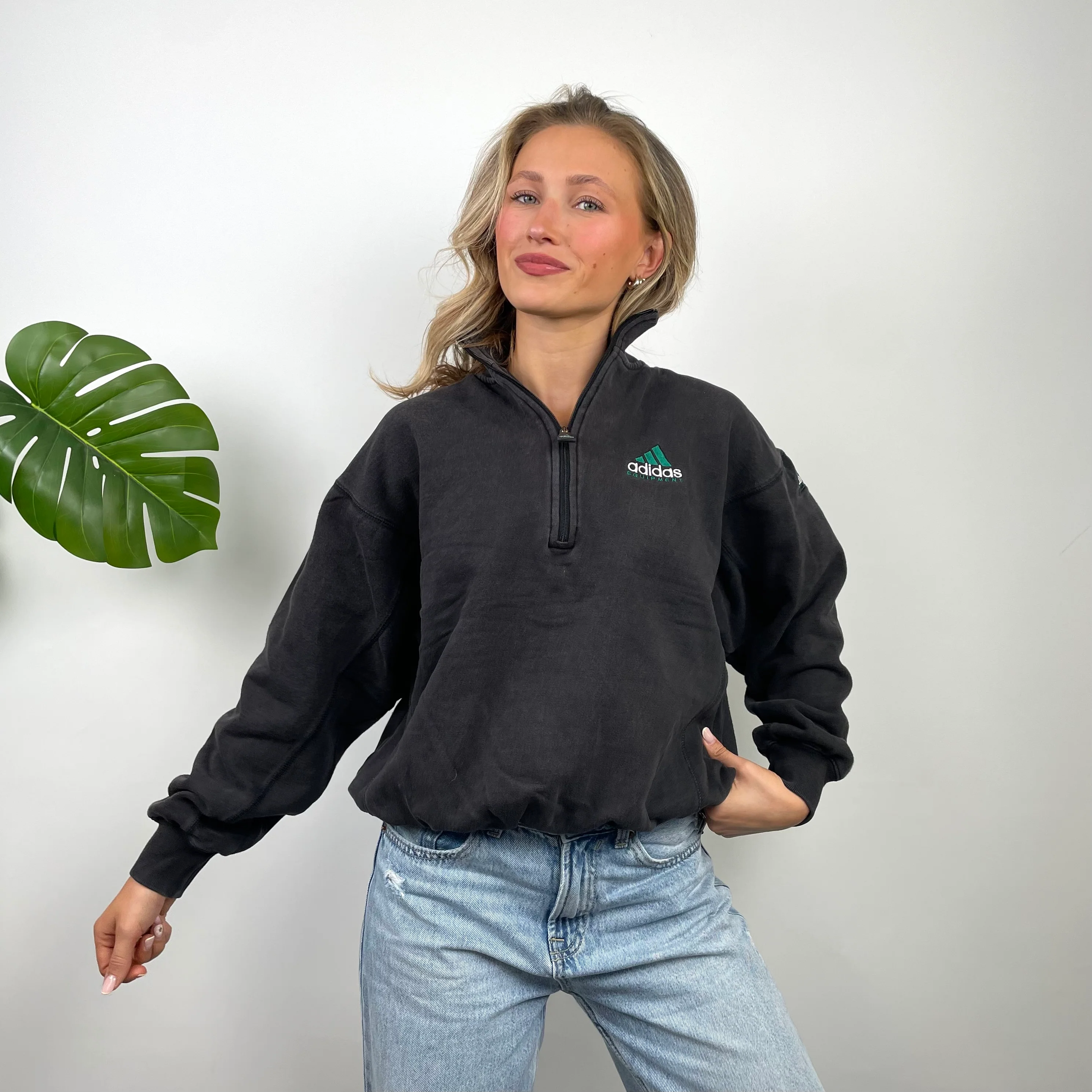 Adidas Equipment RARE Black Embroidered Spell Out Quarter Zip Up (S) - Image 3