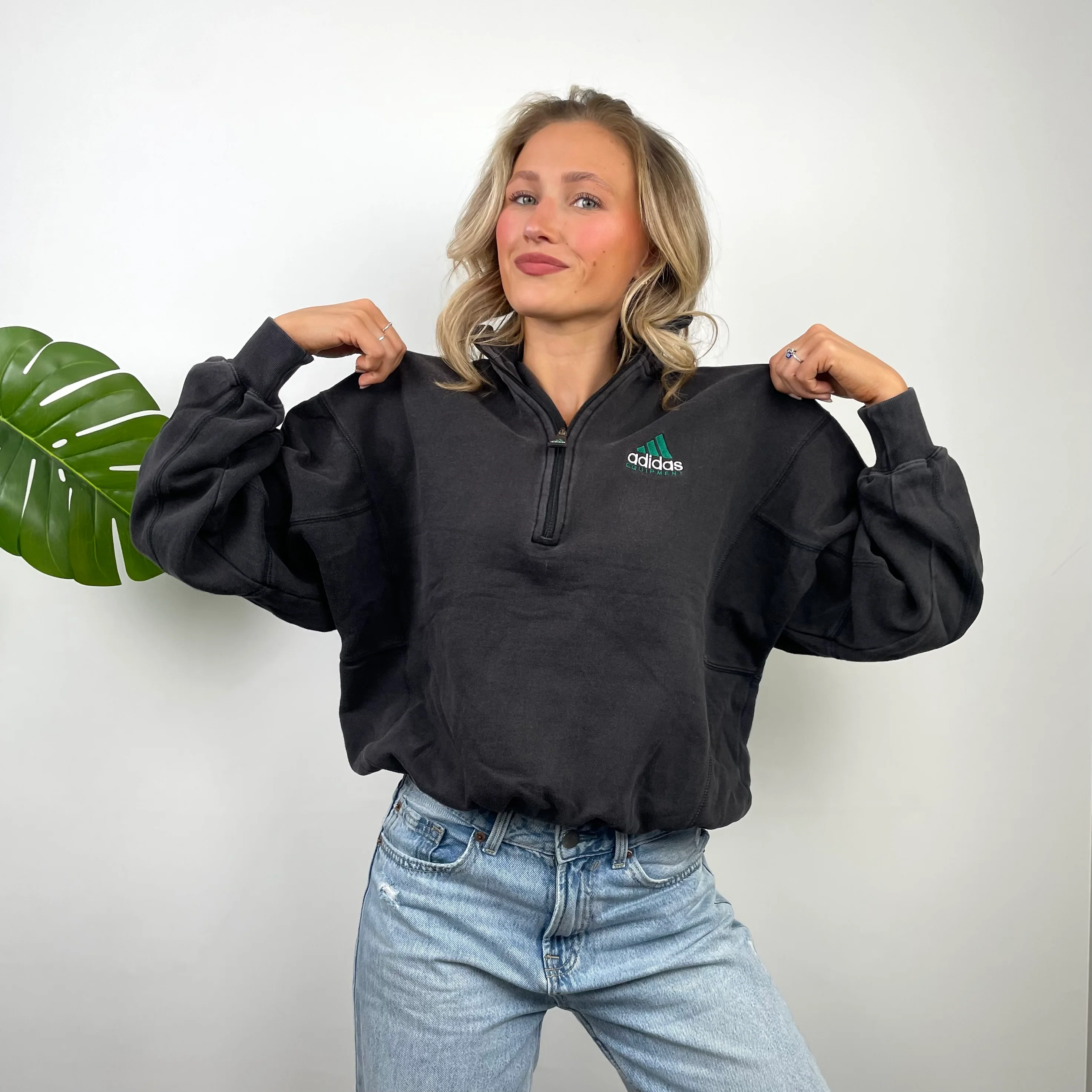 Adidas Equipment RARE Black Embroidered Spell Out Quarter Zip Up (S) - Image 6