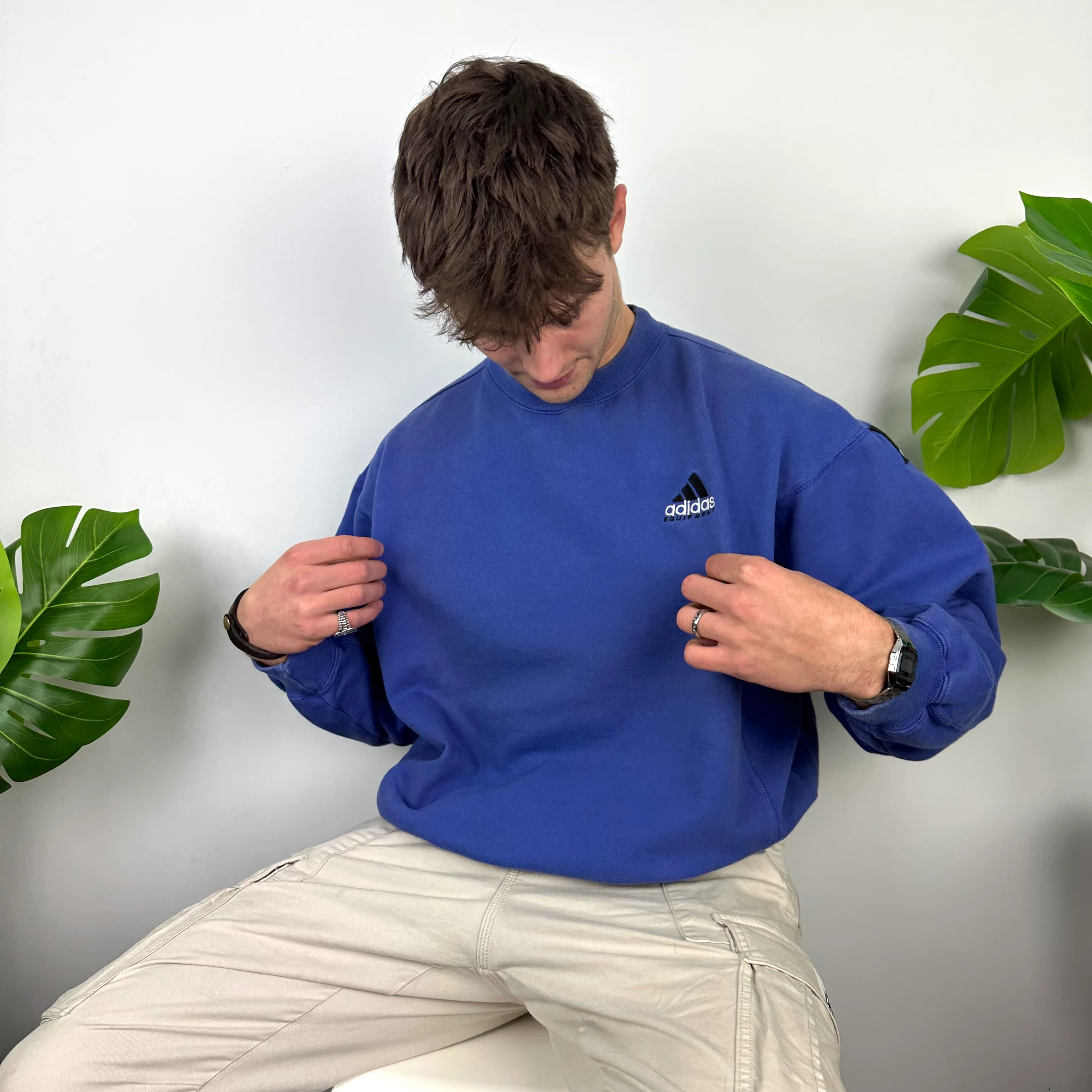 Adidas Equipment RARE Blue Embroidered Spell Out Sweatshirt (M) - Image 6