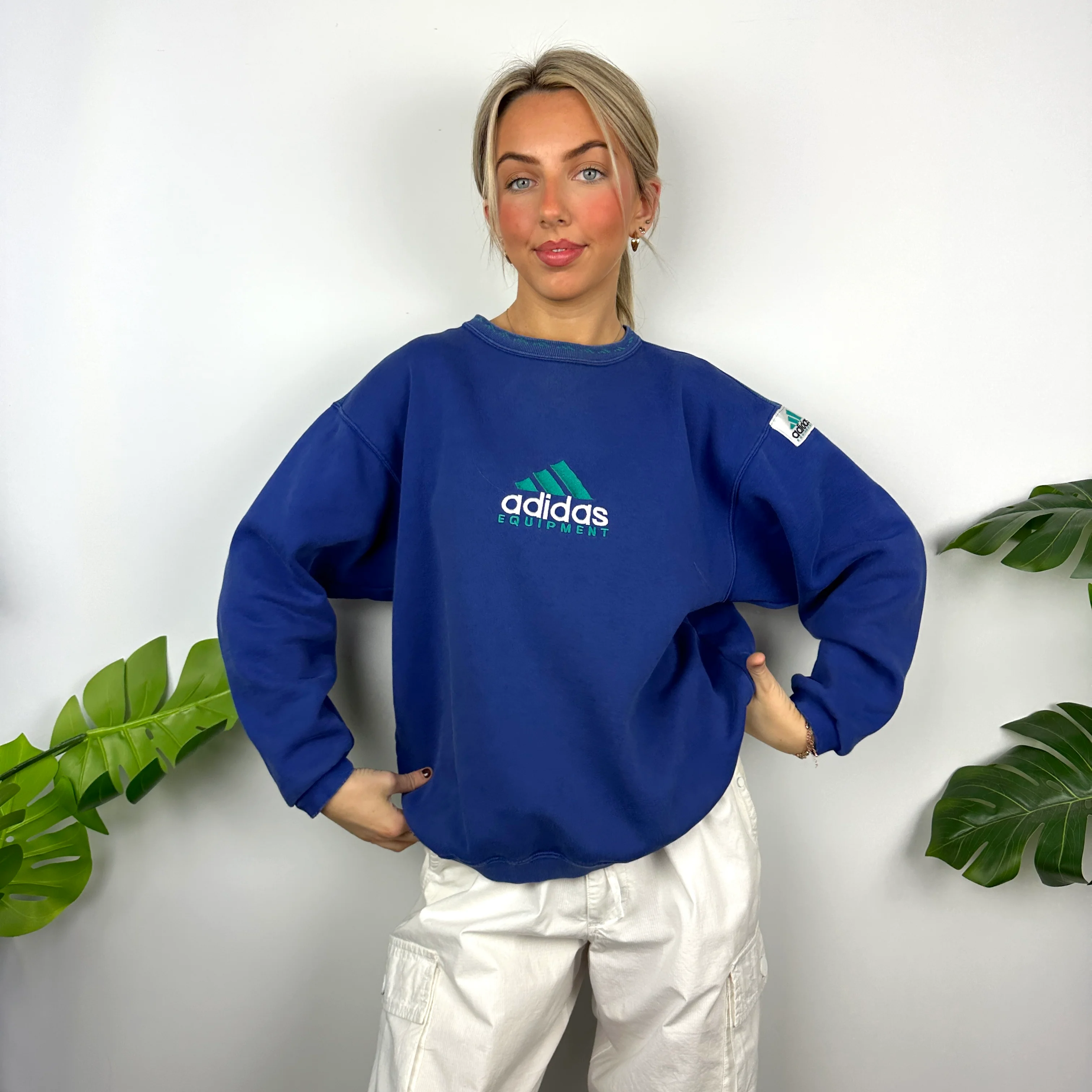 Adidas Equipment RARE Blue Embroidered Spell Out Sweatshirt (M) - Image 6