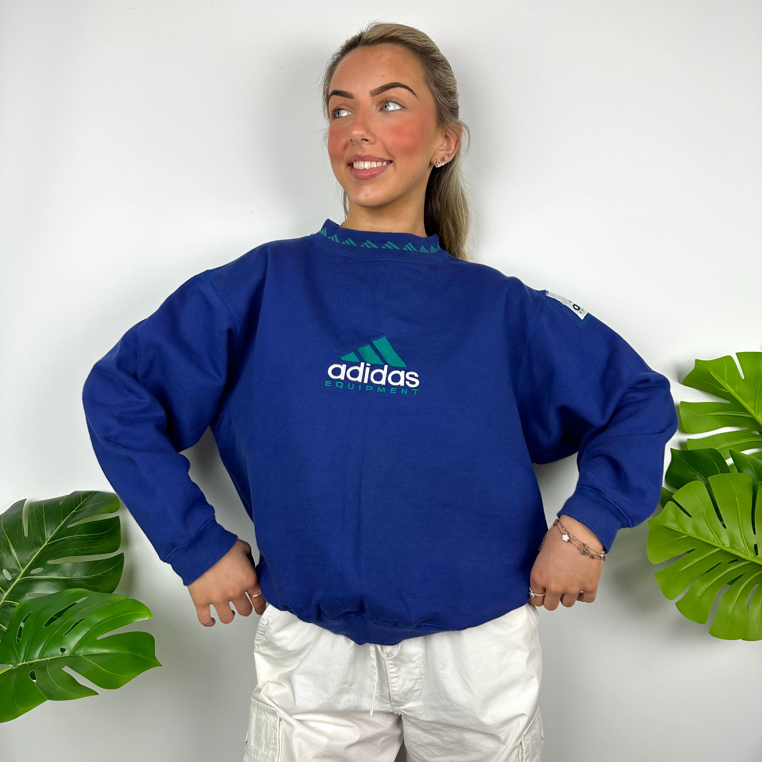 Adidas Equipment RARE Blue Embroidered Spell Out Sweatshirt (M) - Image 2