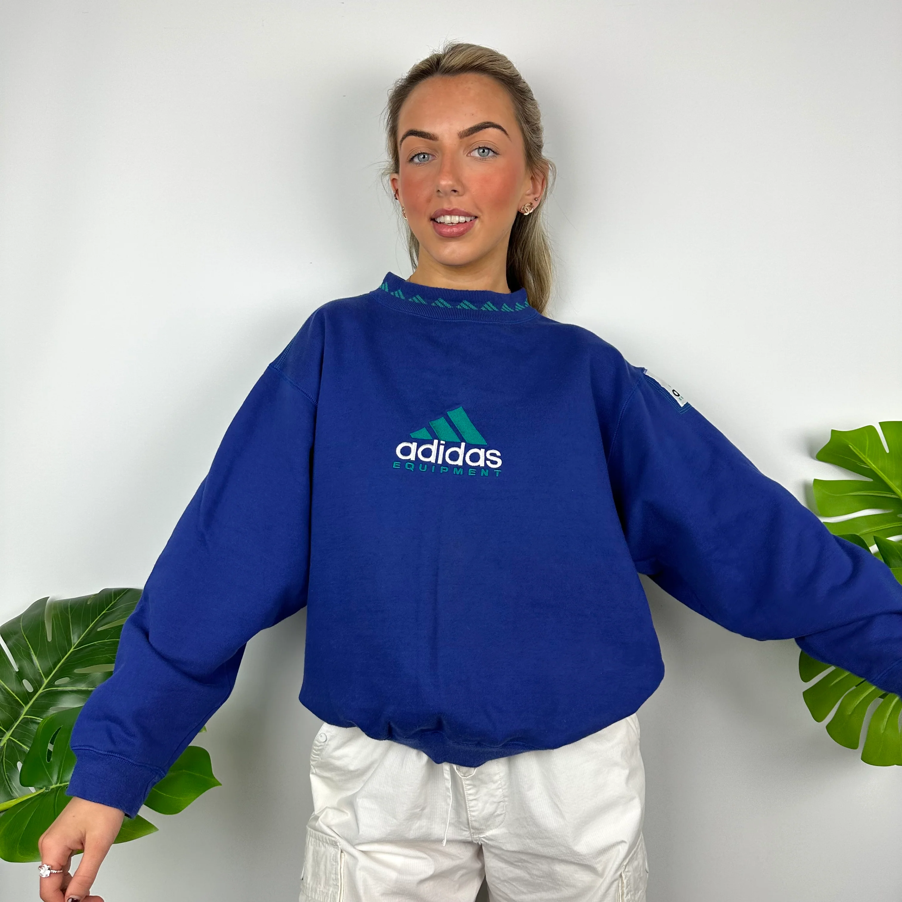 Adidas Equipment RARE Blue Embroidered Spell Out Sweatshirt (M) - Image 3