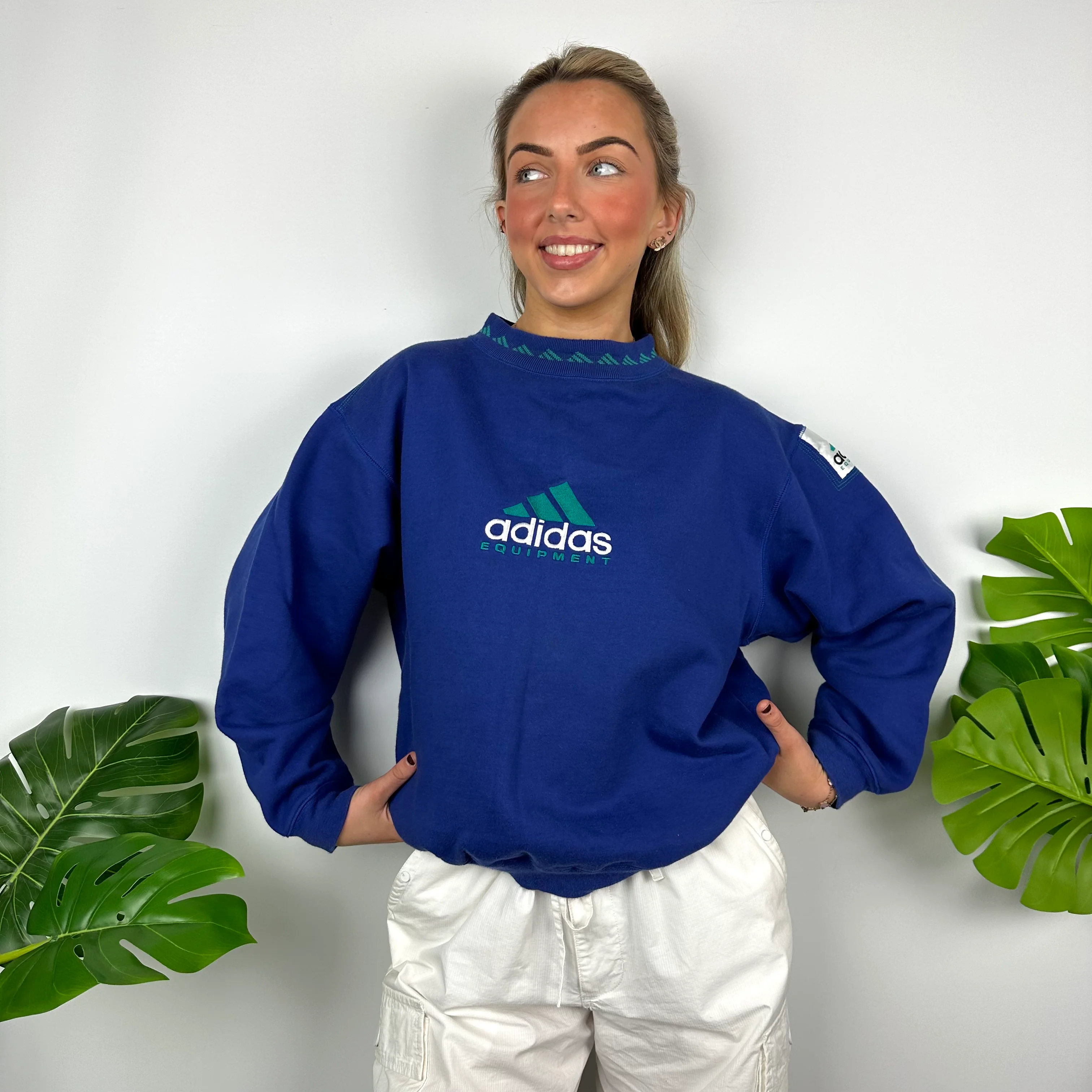 Adidas Equipment RARE Blue Embroidered Spell Out Sweatshirt (M) - Image 5