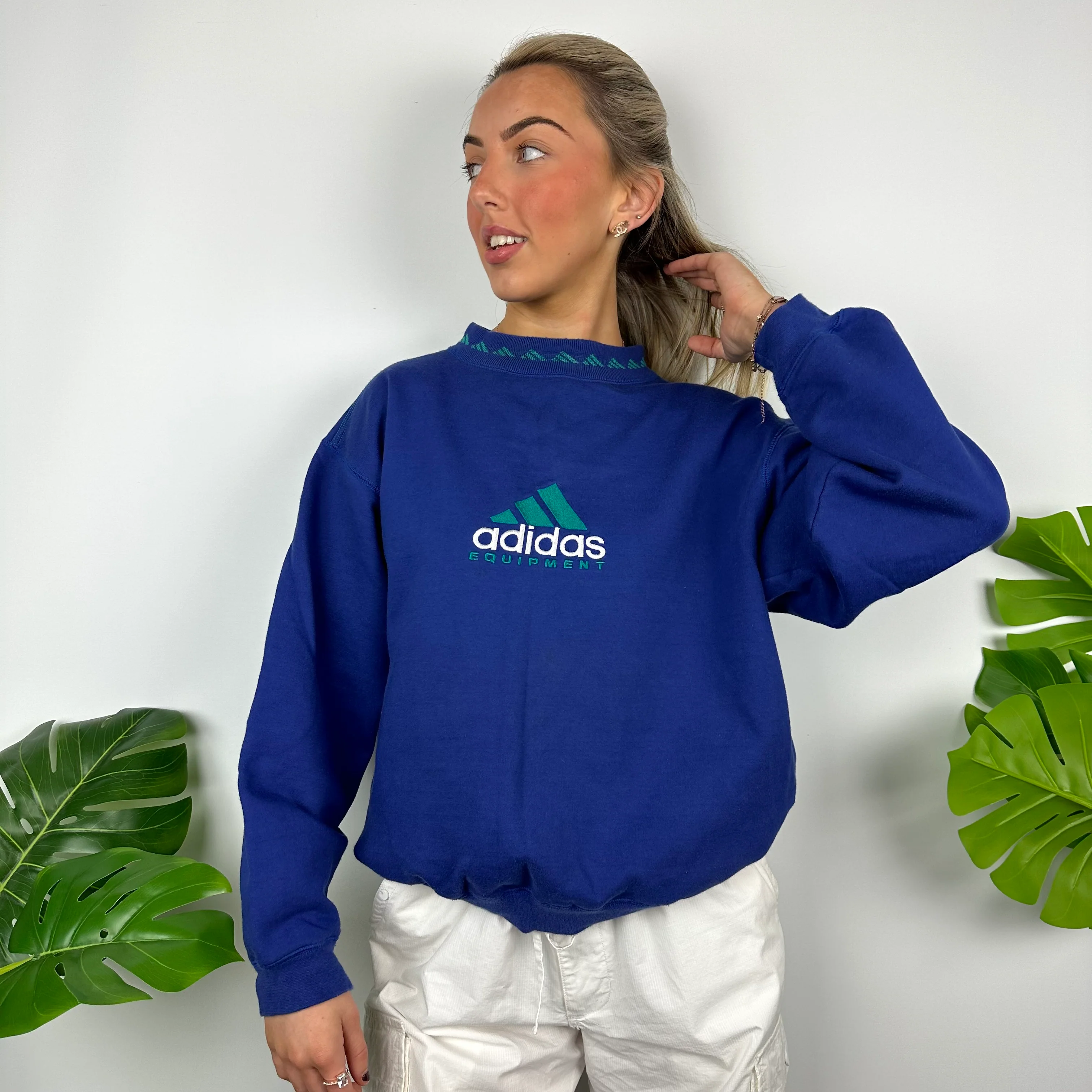Adidas Equipment RARE Blue Embroidered Spell Out Sweatshirt (M) - Image 6