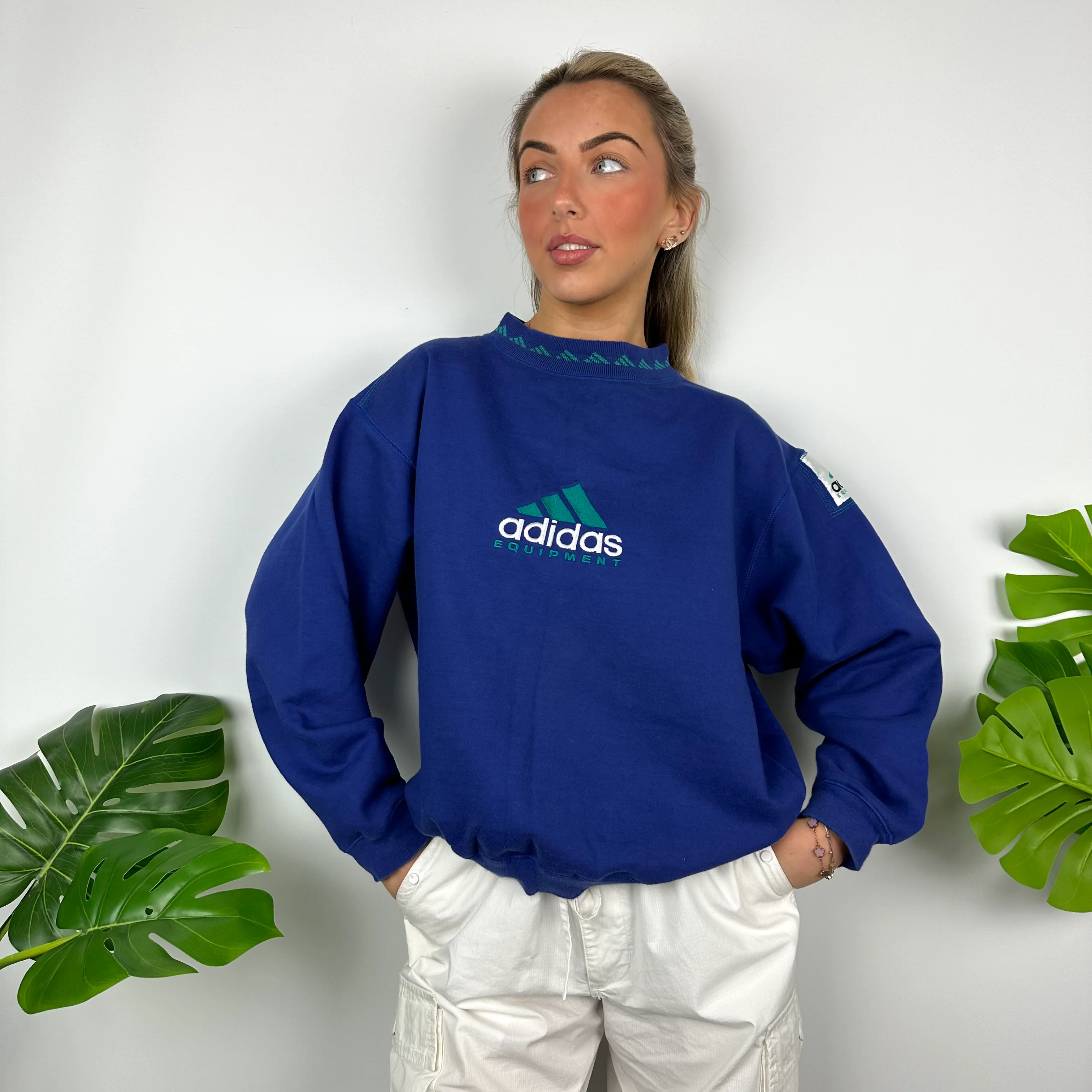 Adidas Equipment RARE Blue Embroidered Spell Out Sweatshirt (M) - Image 7