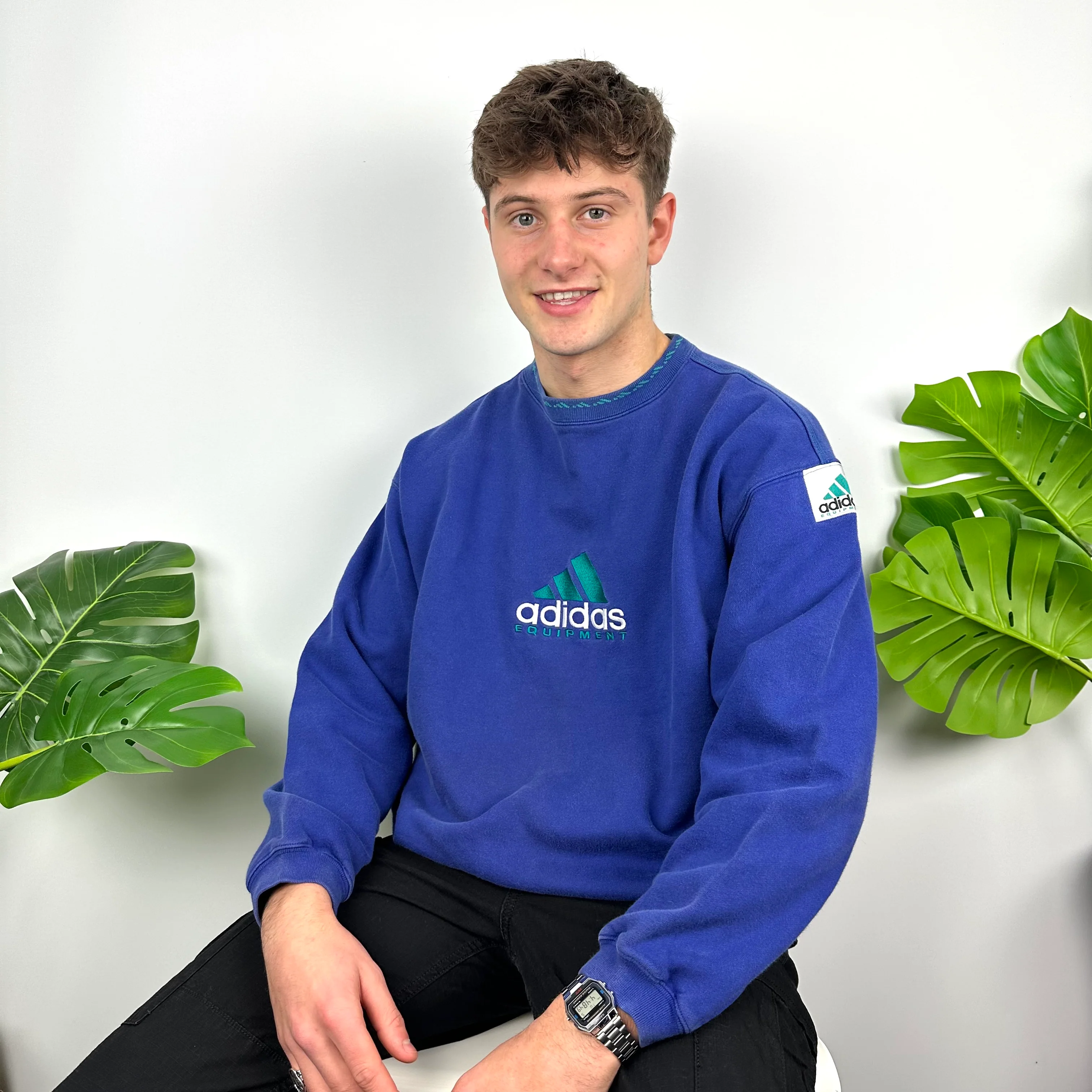 Adidas Equipment RARE Blue Embroidered Spell Out Sweatshirt (L) - Image 6