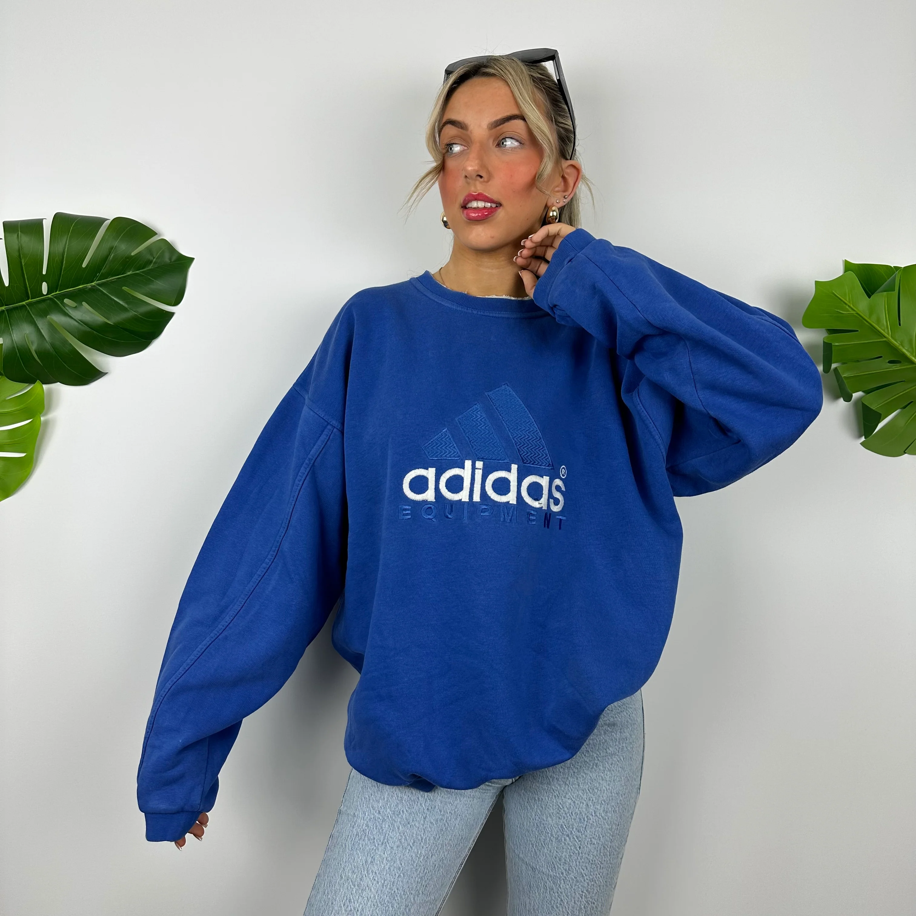 Adidas Equipment RARE Blue Embroidered Spell Out Sweatshirt (L) - Image 6