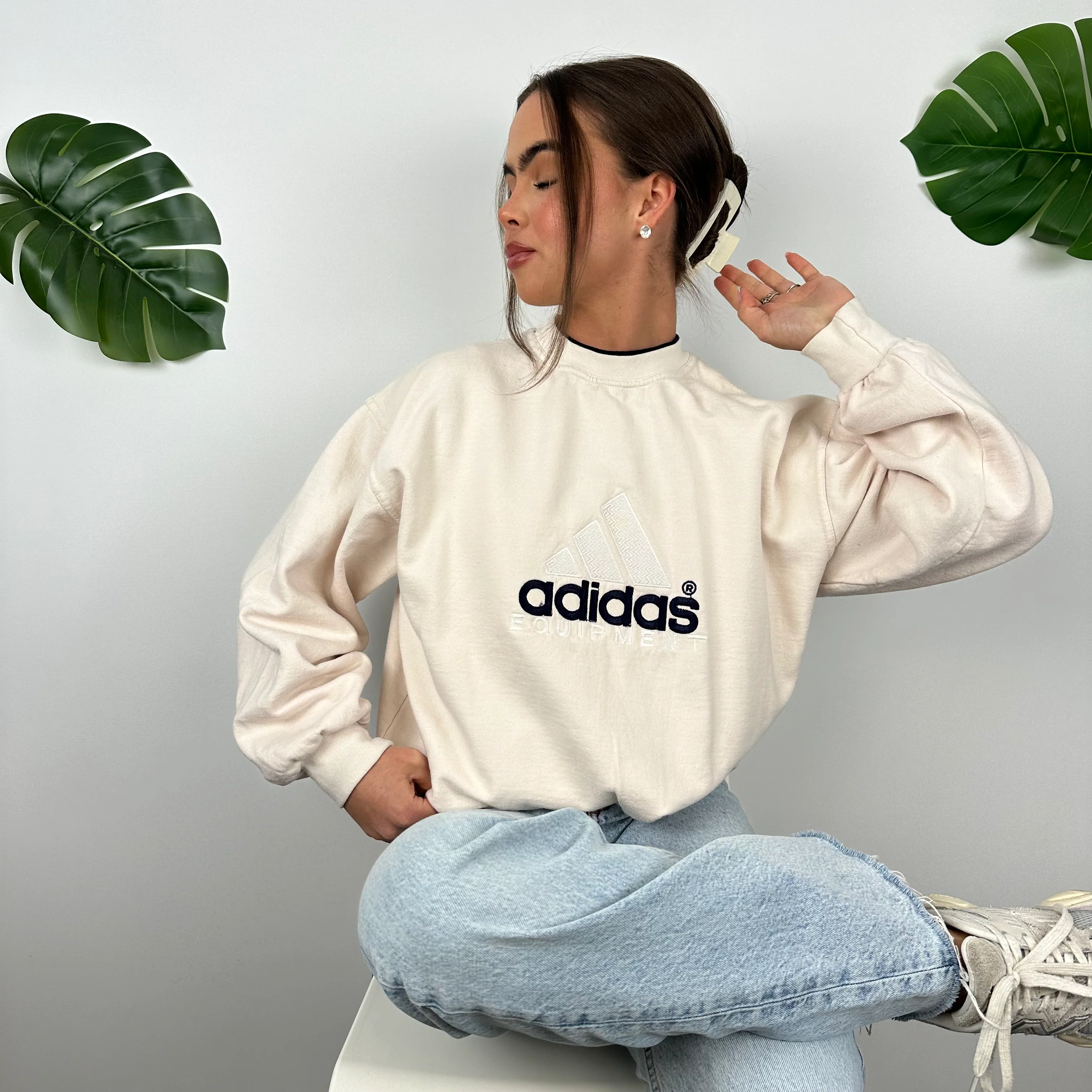 Adidas Equipment RARE Cream Embroidered Spell Out Sweatshirt (S) - Image 4
