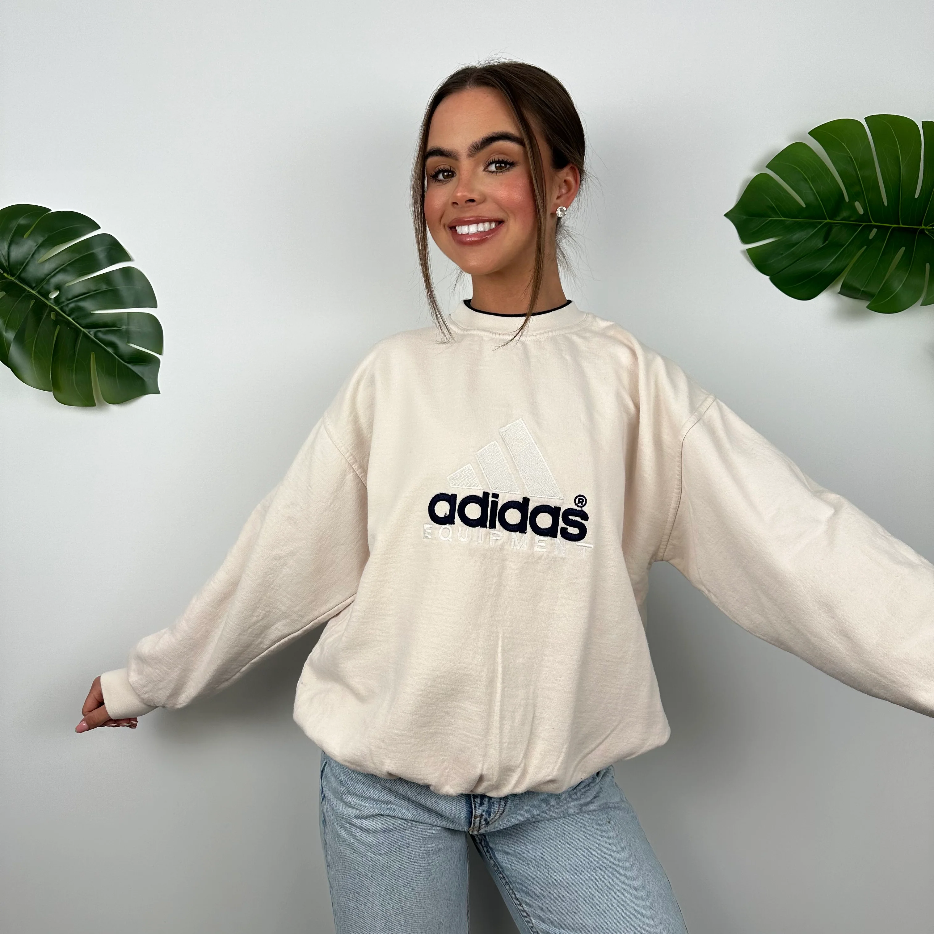 Adidas Equipment RARE Cream Embroidered Spell Out Sweatshirt (S) - Image 7