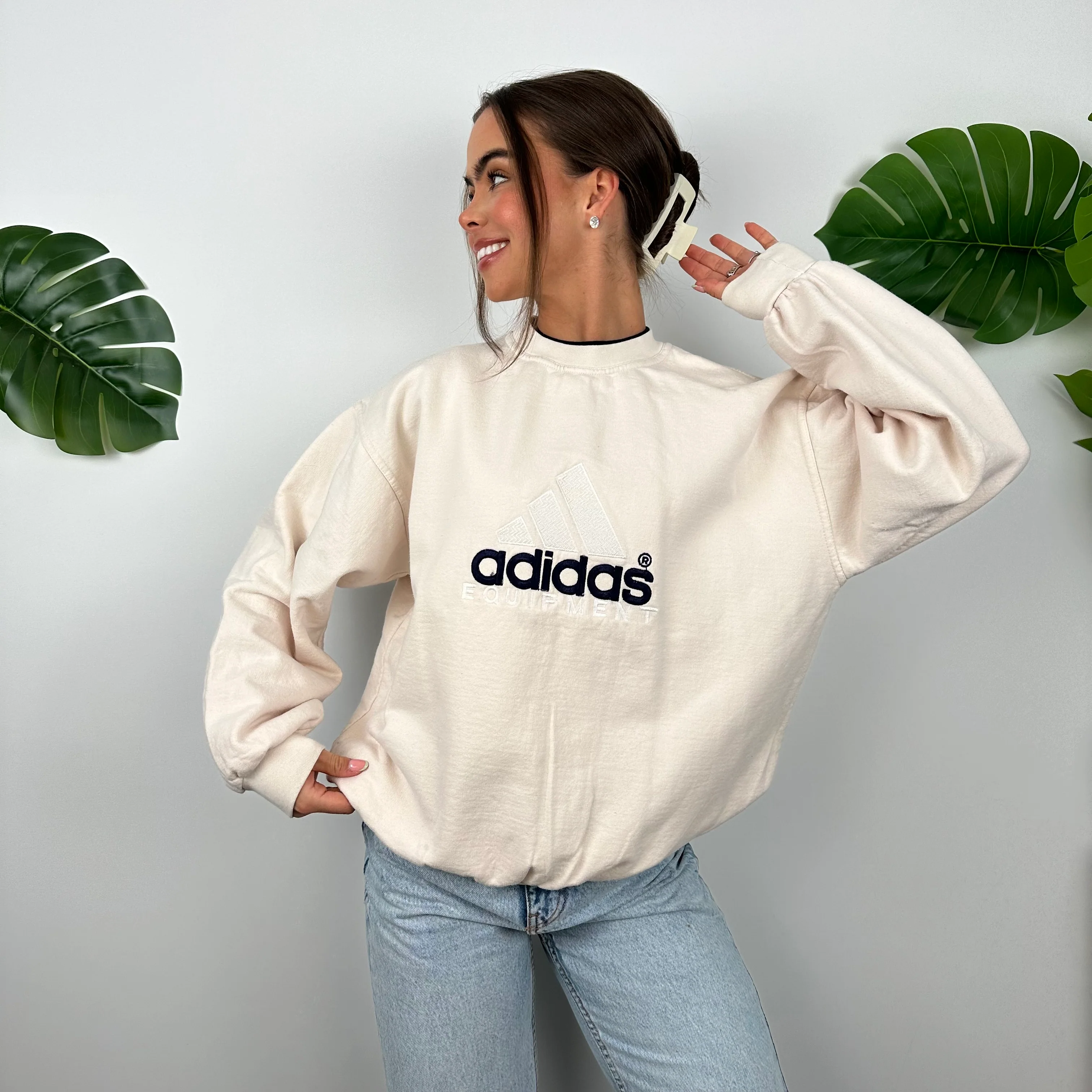 Adidas Equipment RARE Cream Embroidered Spell Out Sweatshirt (S) - Image 8
