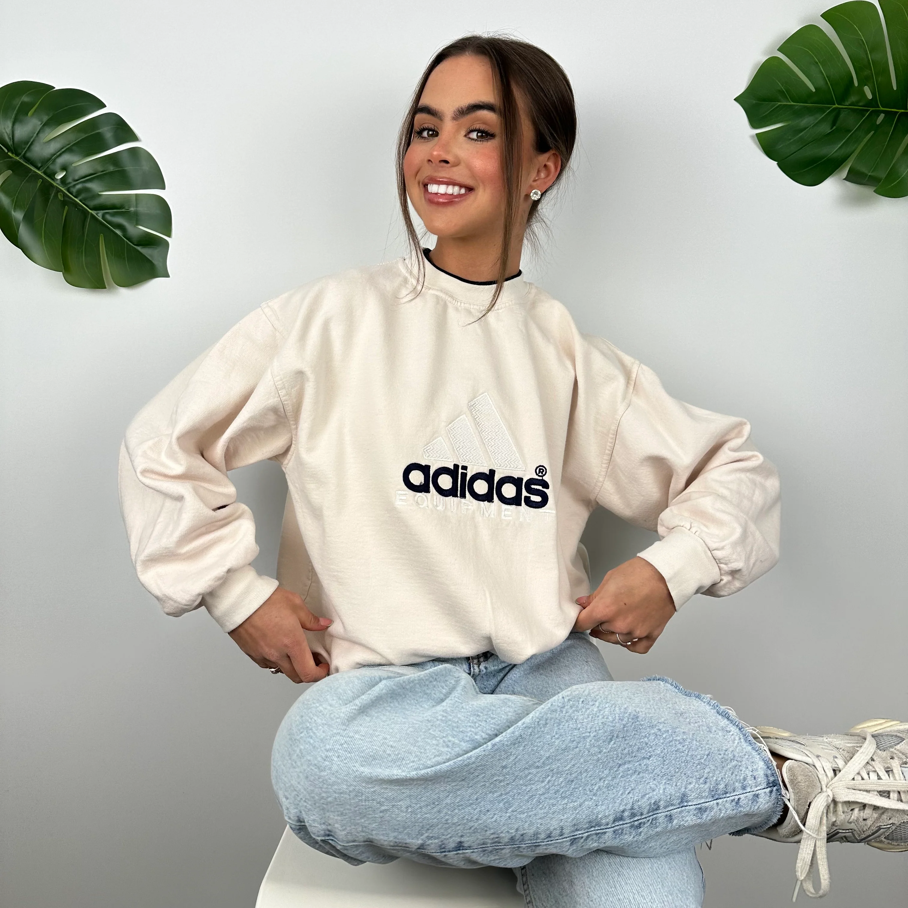 Adidas Equipment RARE Cream Embroidered Spell Out Sweatshirt (S) - Image 9