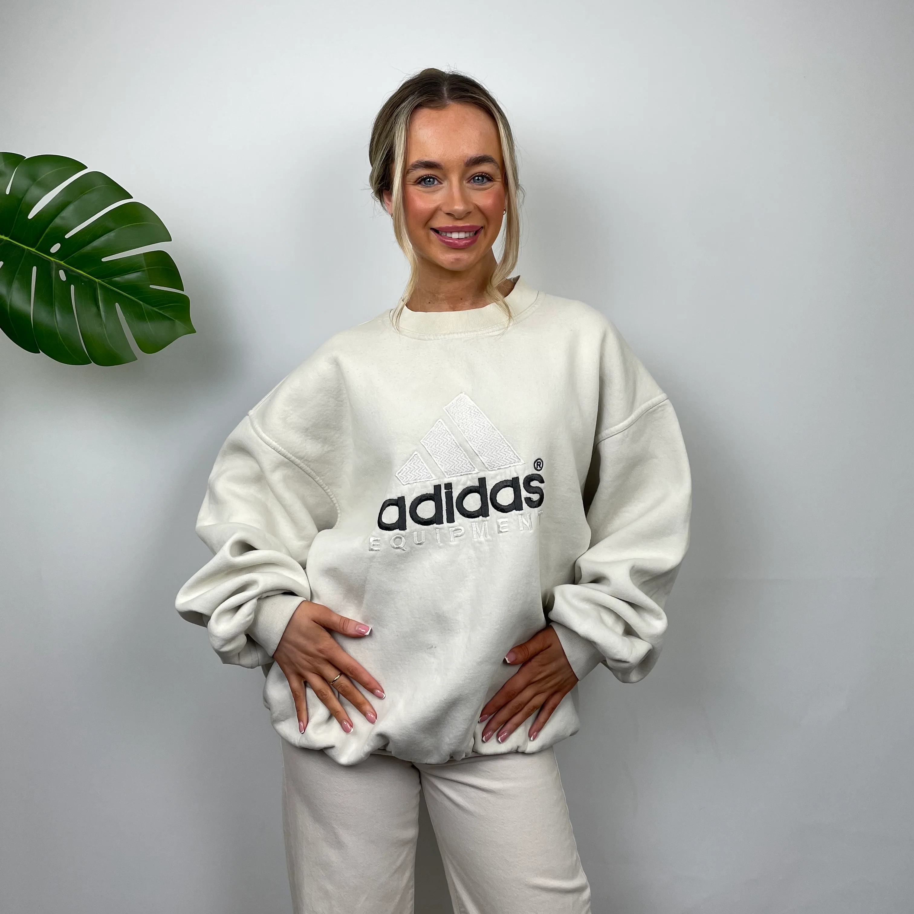 Adidas Equipment RARE Cream Embroidered Spell Out Sweatshirt (M) - Image 3