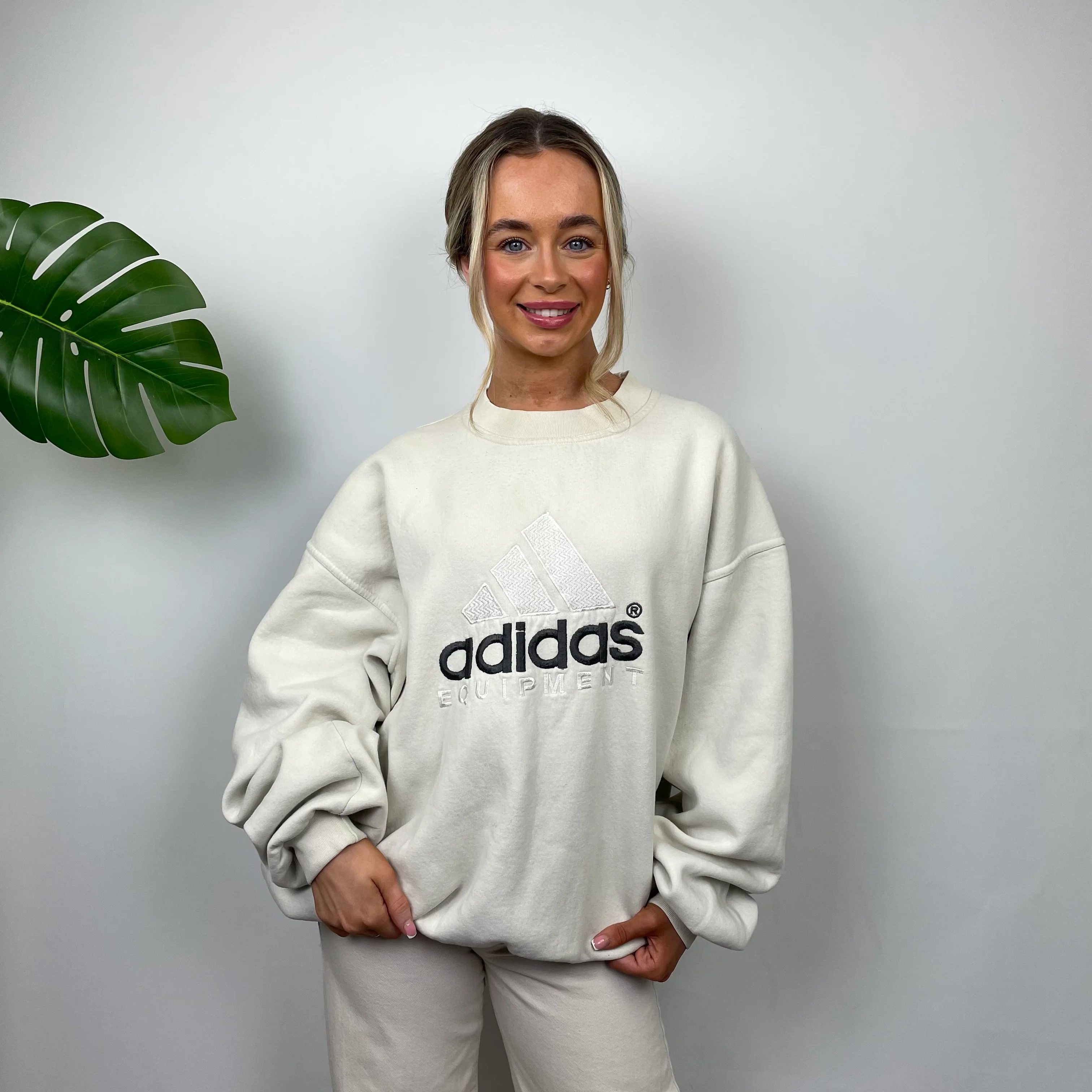 Adidas Equipment RARE Cream Embroidered Spell Out Sweatshirt (M) - Image 5
