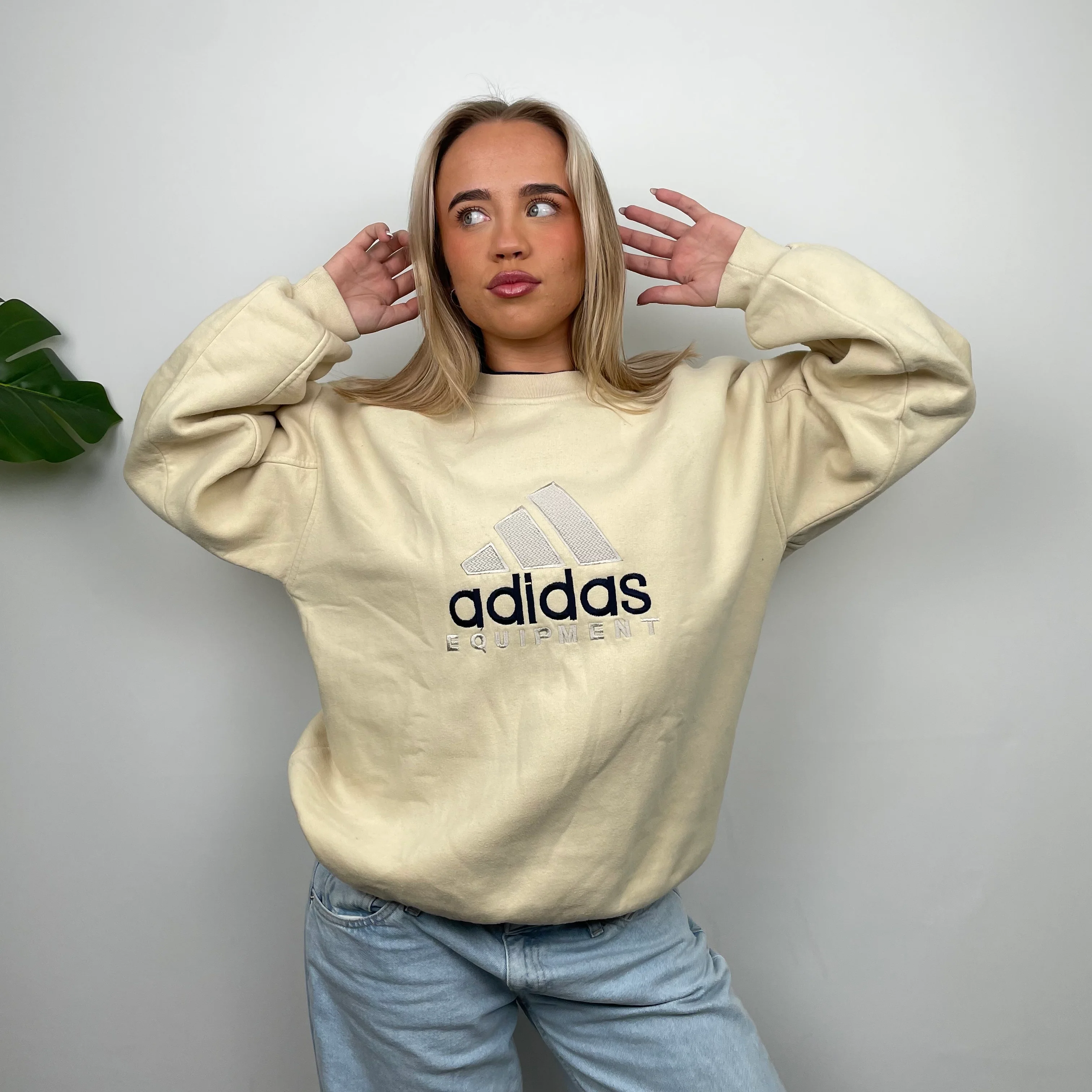 Adidas Equipment RARE Cream Embroidered Spell Out Sweatshirt (XL) - Image 3