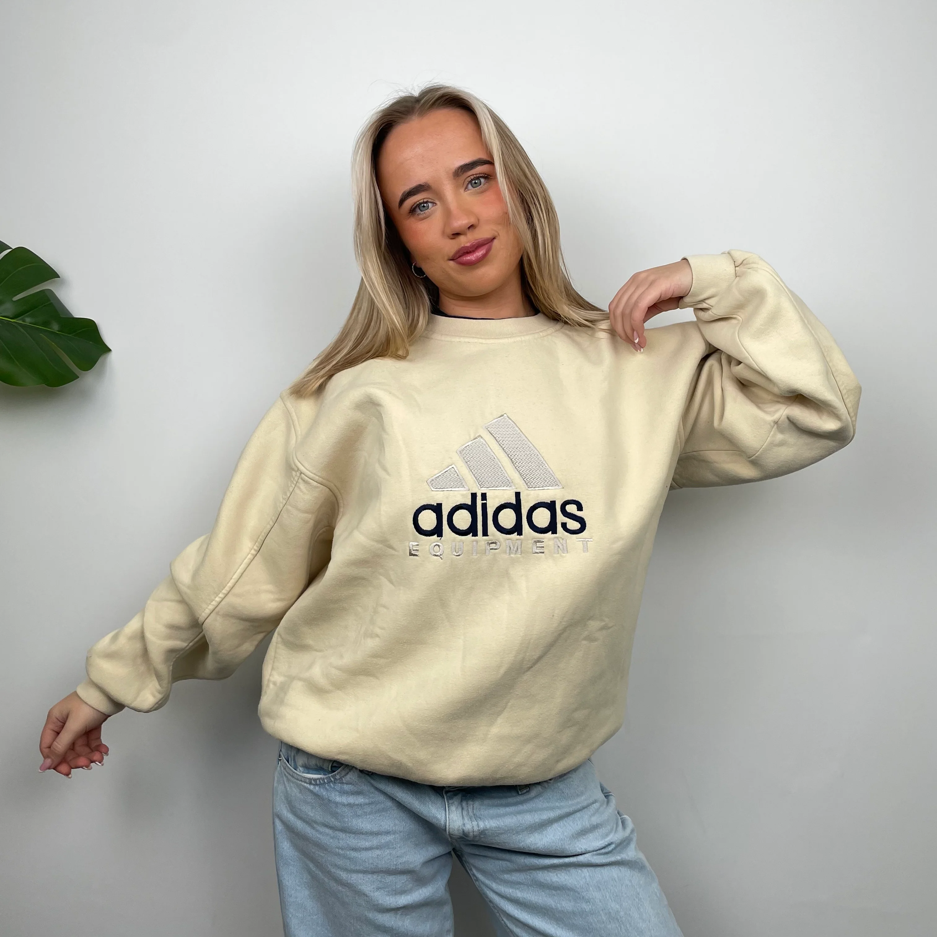 Adidas Equipment RARE Cream Embroidered Spell Out Sweatshirt (XL) - Image 4