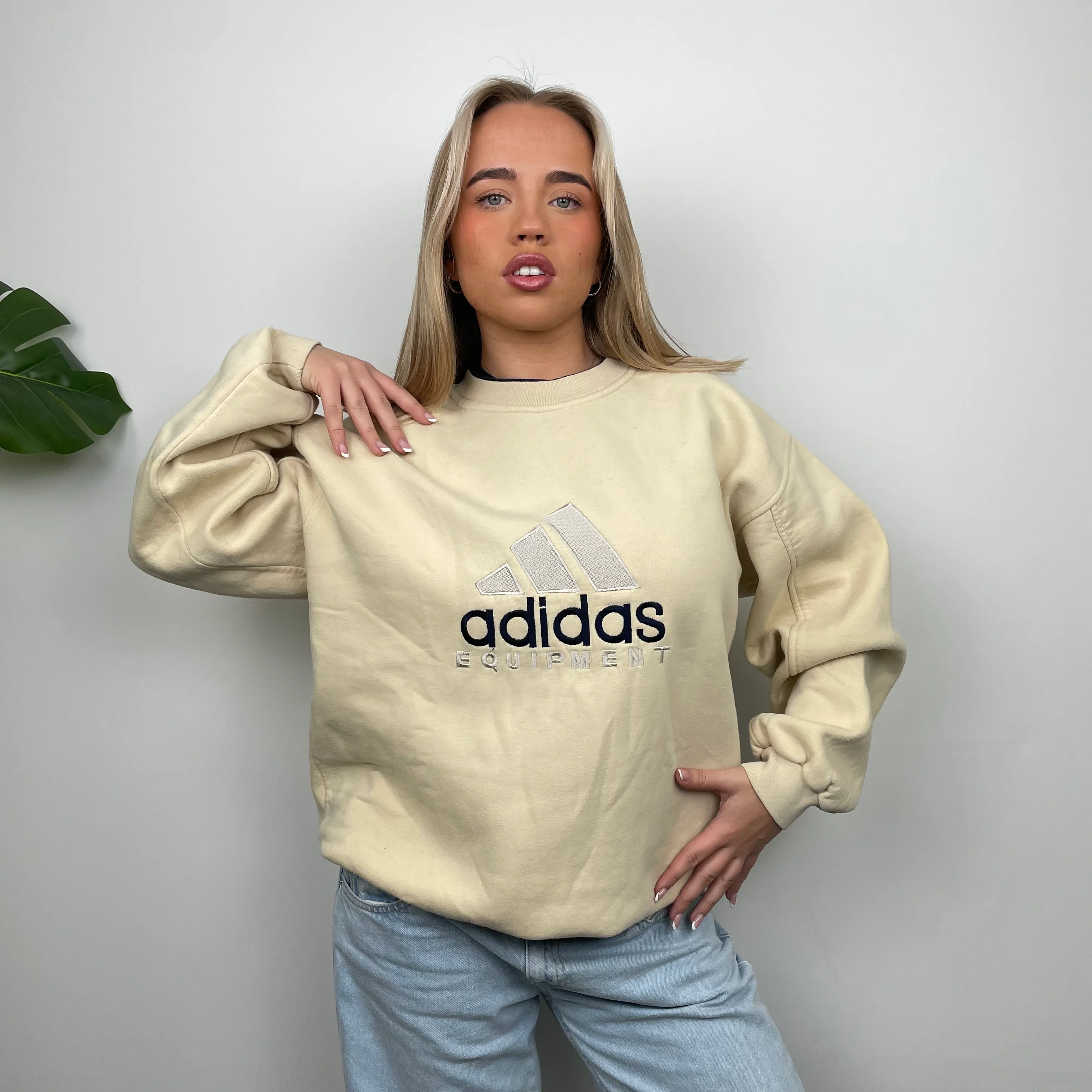 Adidas Equipment RARE Cream Embroidered Spell Out Sweatshirt (XL) - Image 5
