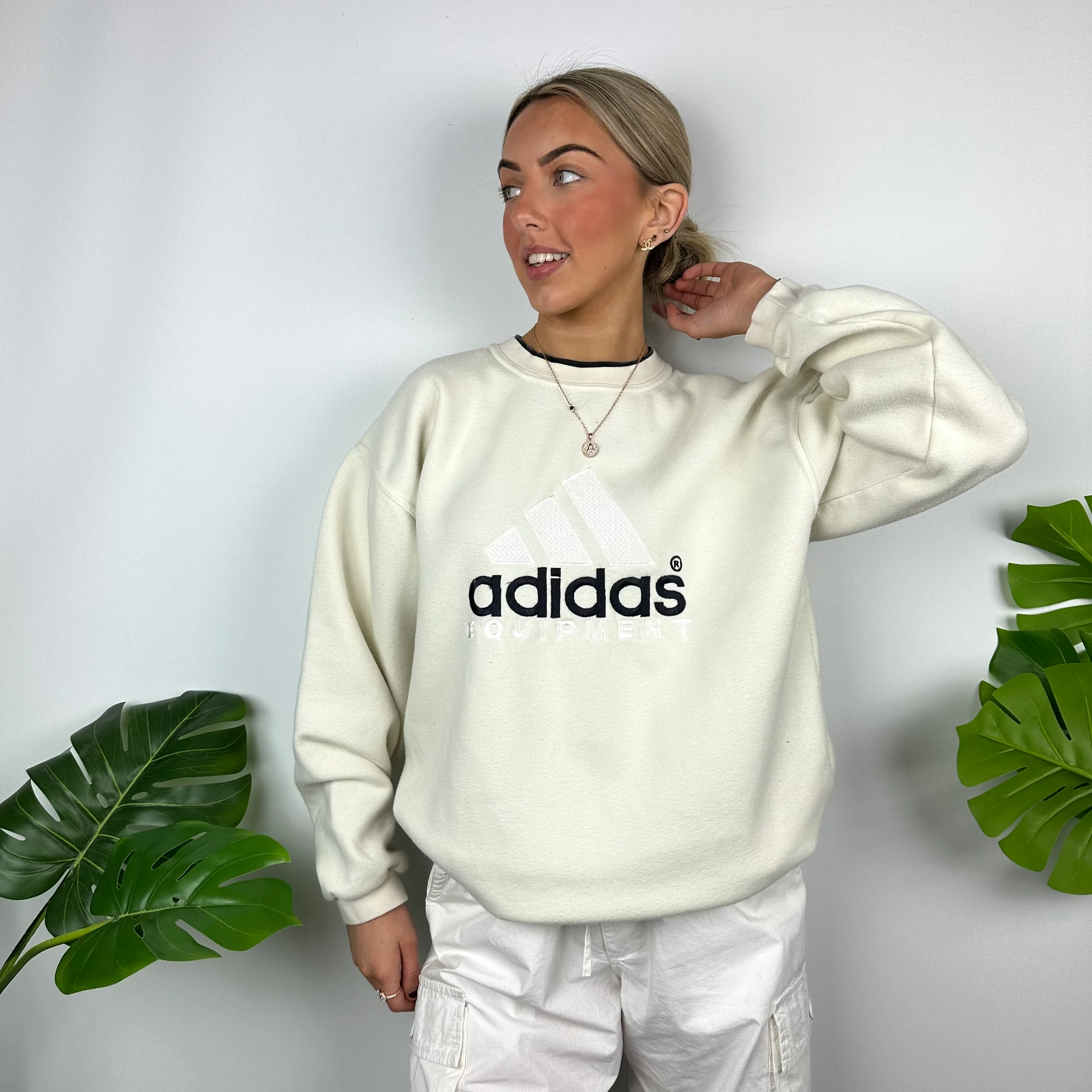 Adidas Equipment RARE Cream Embroidered Spell Out Sweatshirt (L) - Image 3