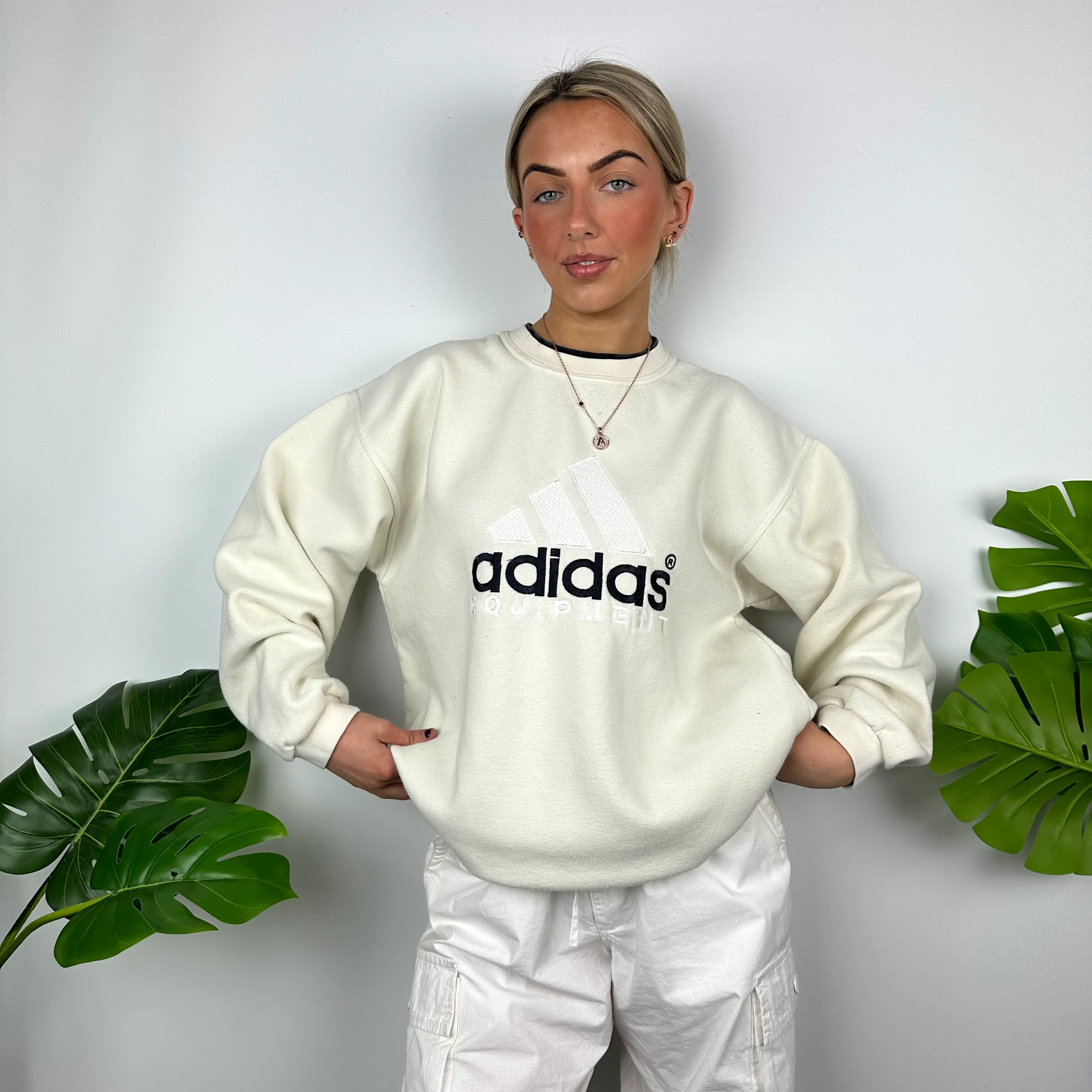 Adidas Equipment RARE Cream Embroidered Spell Out Sweatshirt (L) - Image 6
