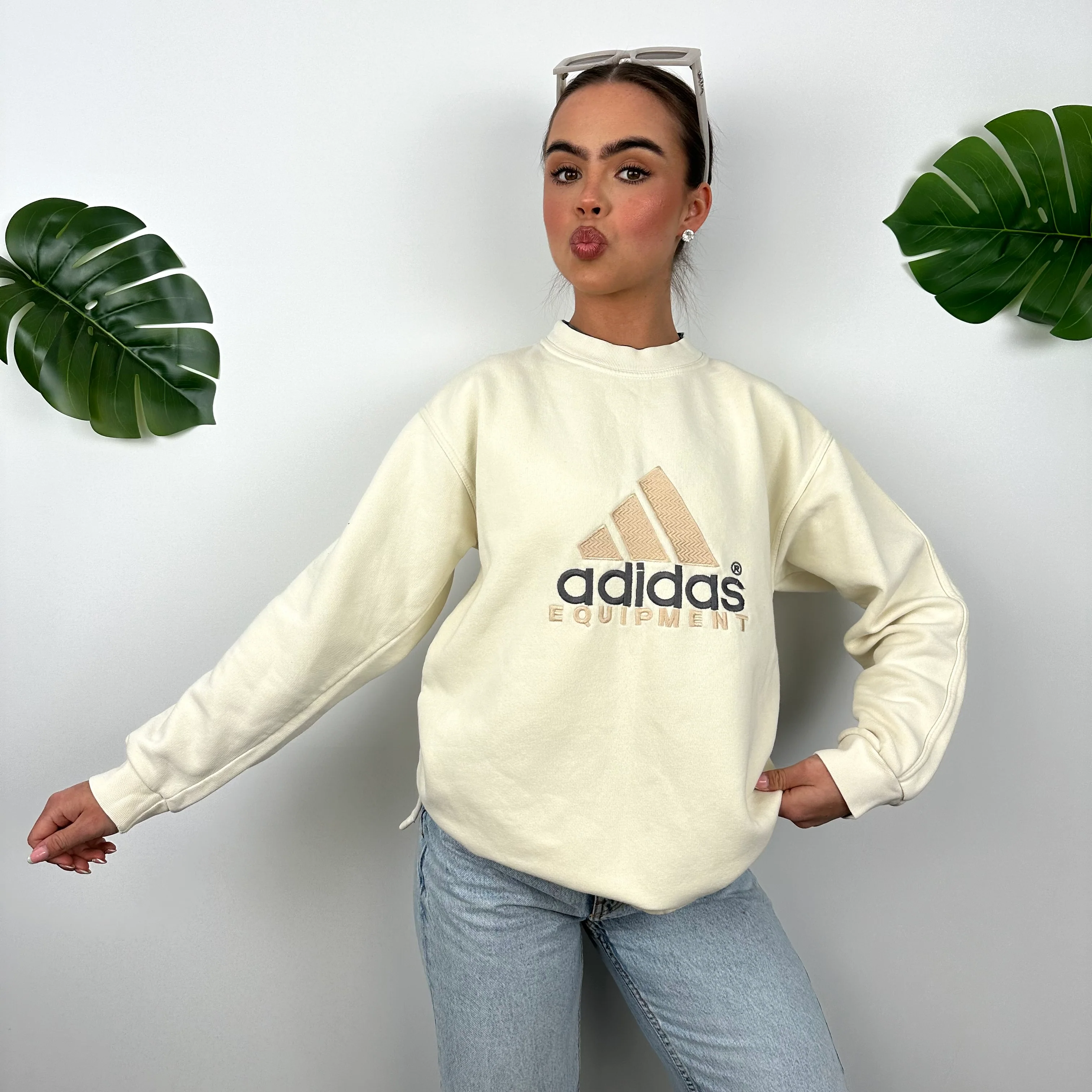 Adidas Equipment RARE Cream Embroidered Spell Out Sweatshirt (M) - Image 2