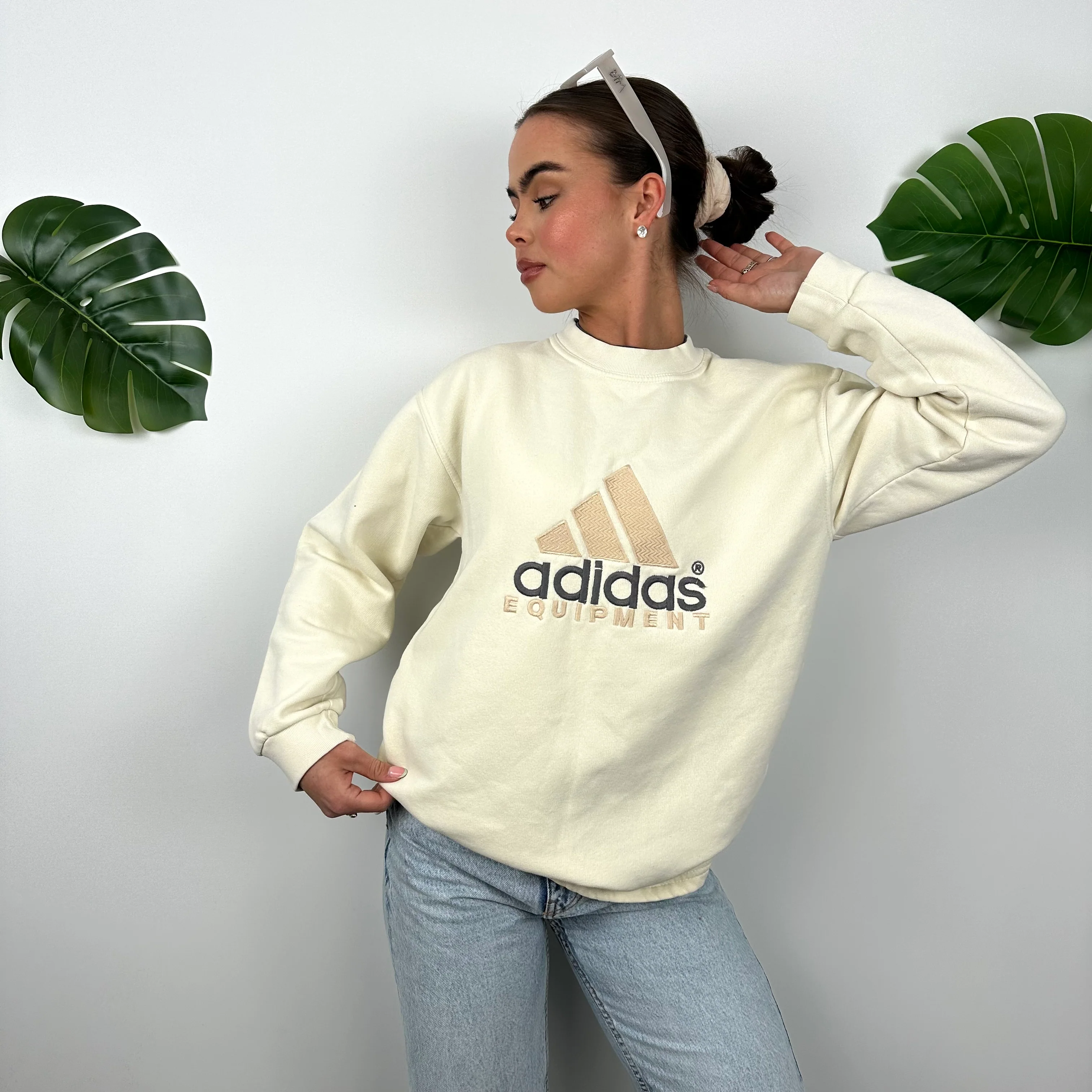 Adidas Equipment RARE Cream Embroidered Spell Out Sweatshirt (M) - Image 3