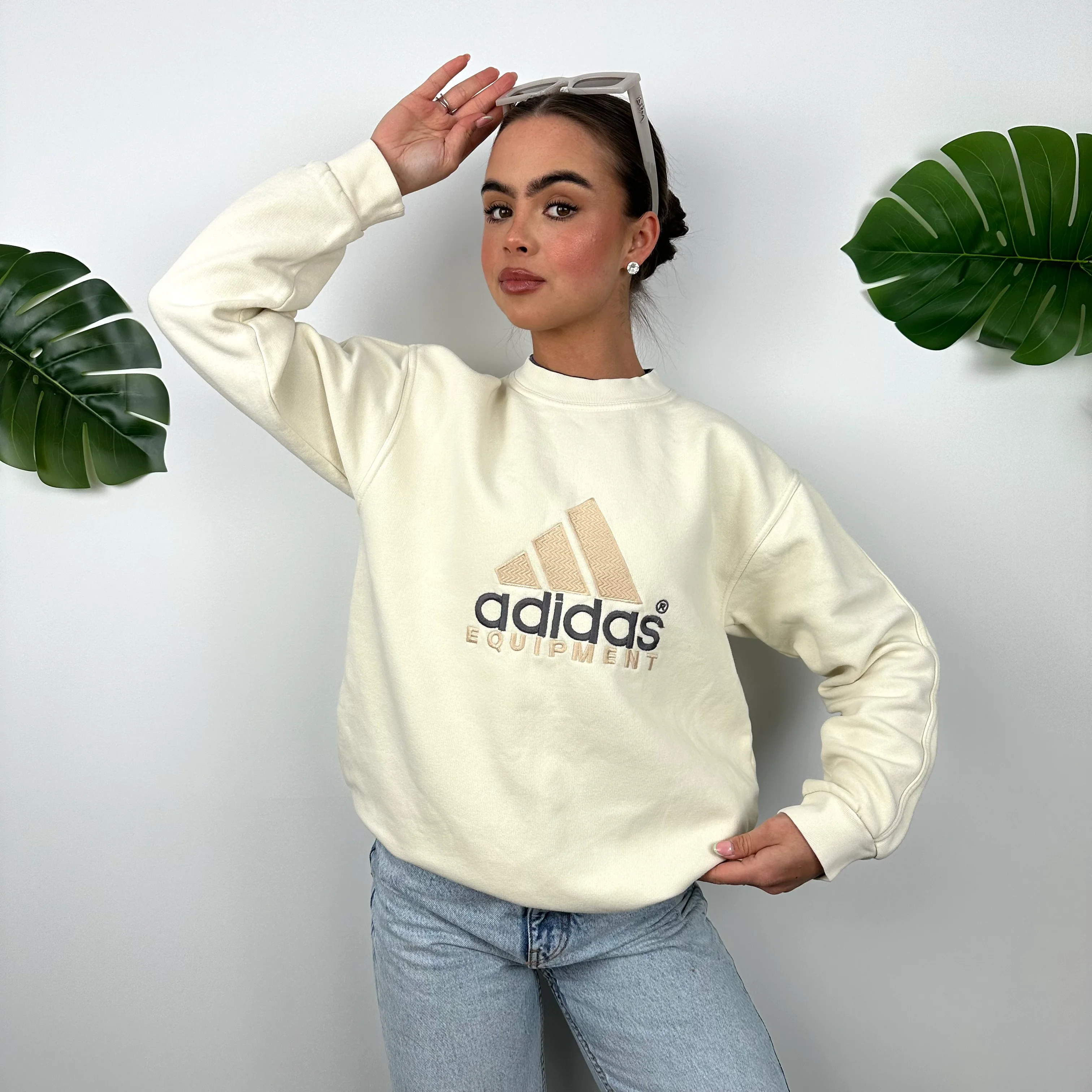 Adidas Equipment RARE Cream Embroidered Spell Out Sweatshirt (M) - Image 5