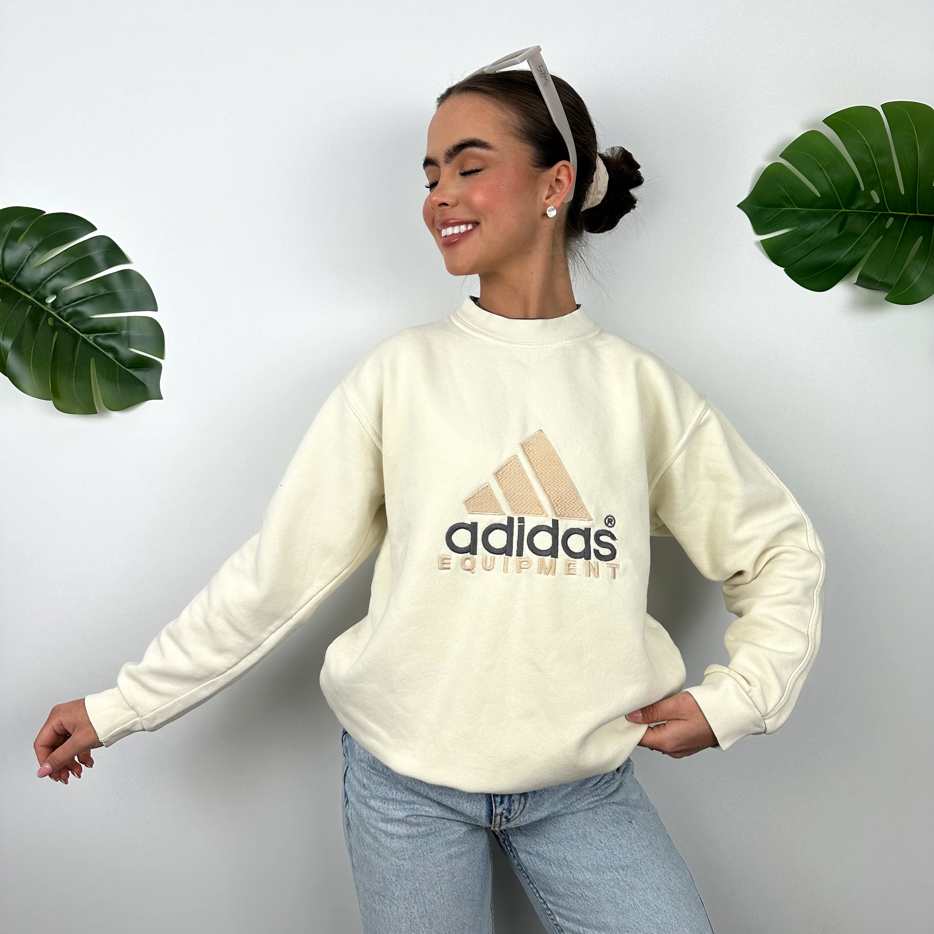 Adidas Equipment RARE Cream Embroidered Spell Out Sweatshirt (M) - Image 6