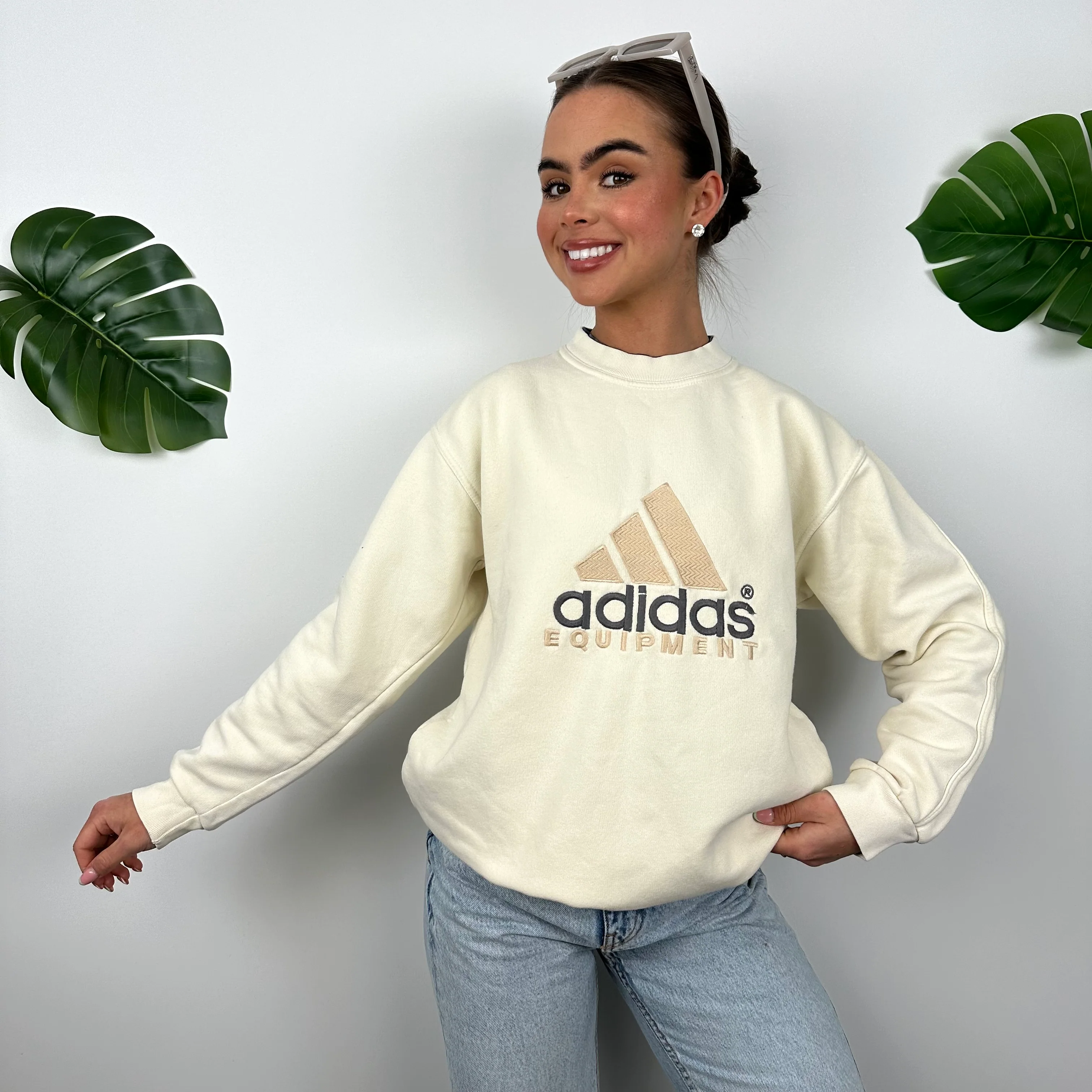 Adidas Equipment RARE Cream Embroidered Spell Out Sweatshirt (M) - Image 7