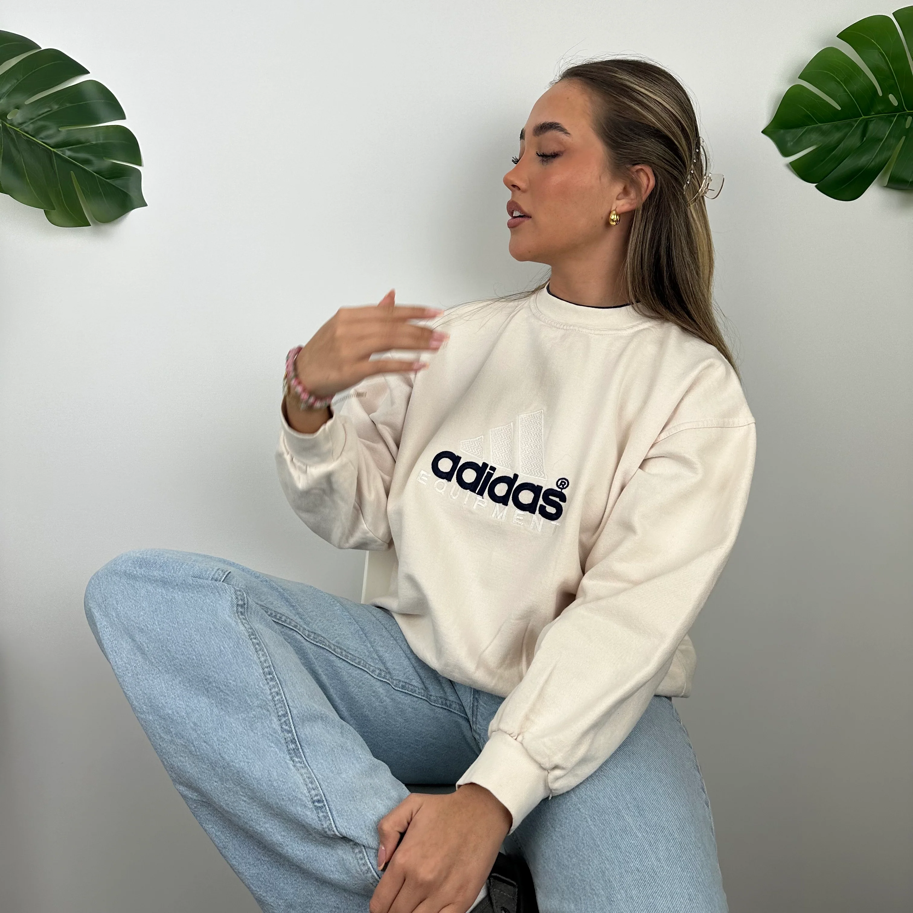 Adidas Equipment RARE Cream Embroidered Spell Out Sweatshirt (M) - Image 10