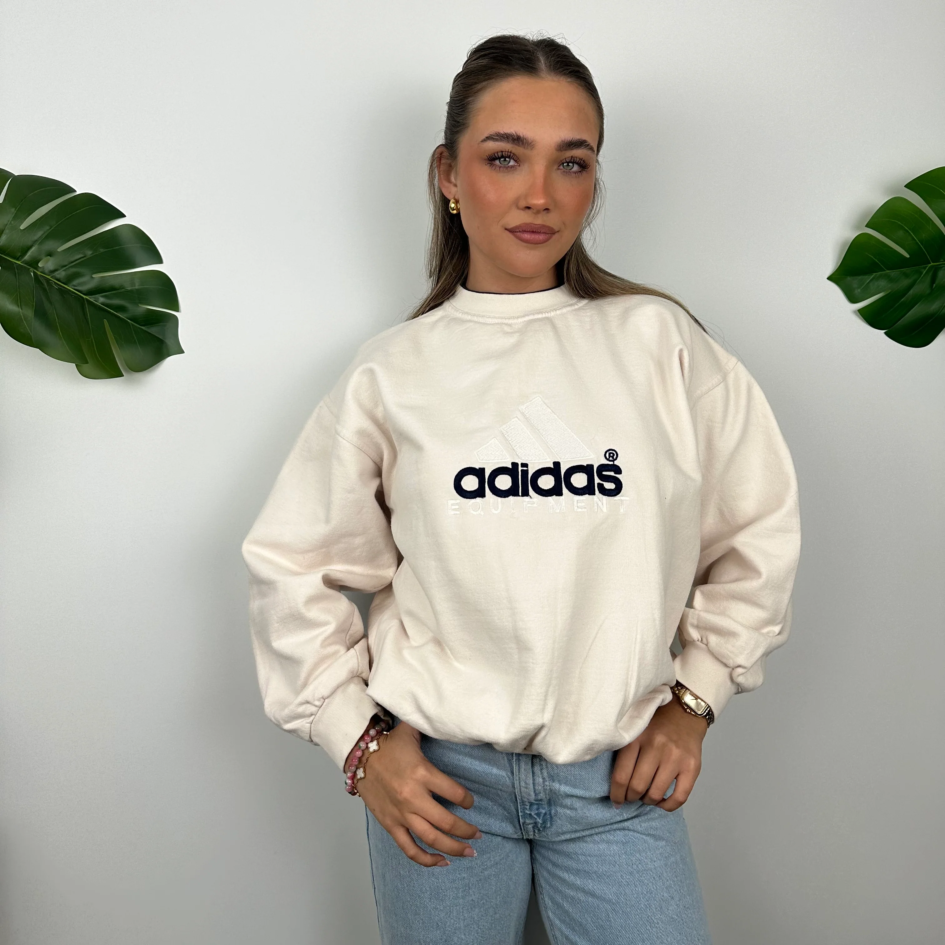 Adidas Equipment RARE Cream Embroidered Spell Out Sweatshirt (M) - Image 2