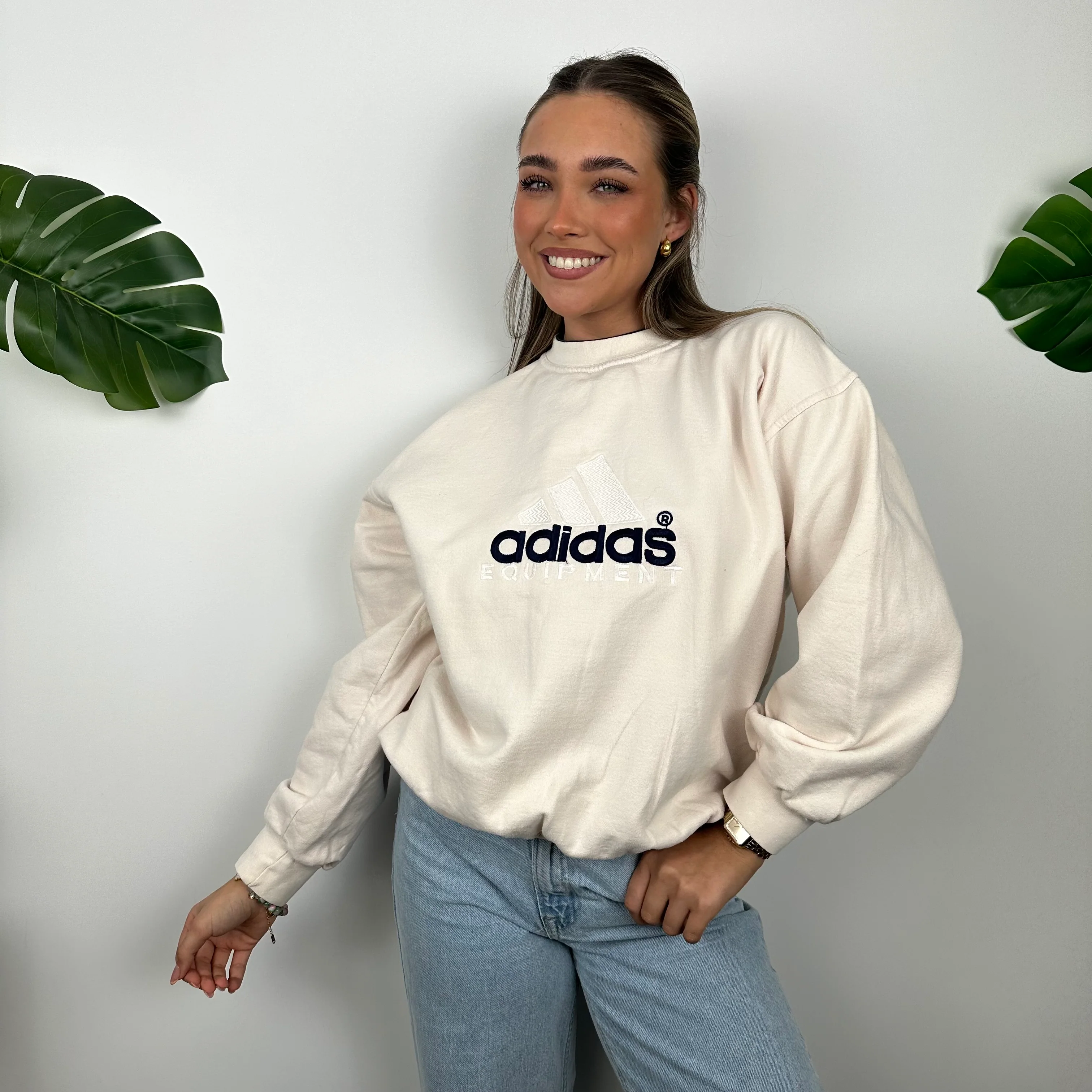 Adidas Equipment RARE Cream Embroidered Spell Out Sweatshirt (M) - Image 3