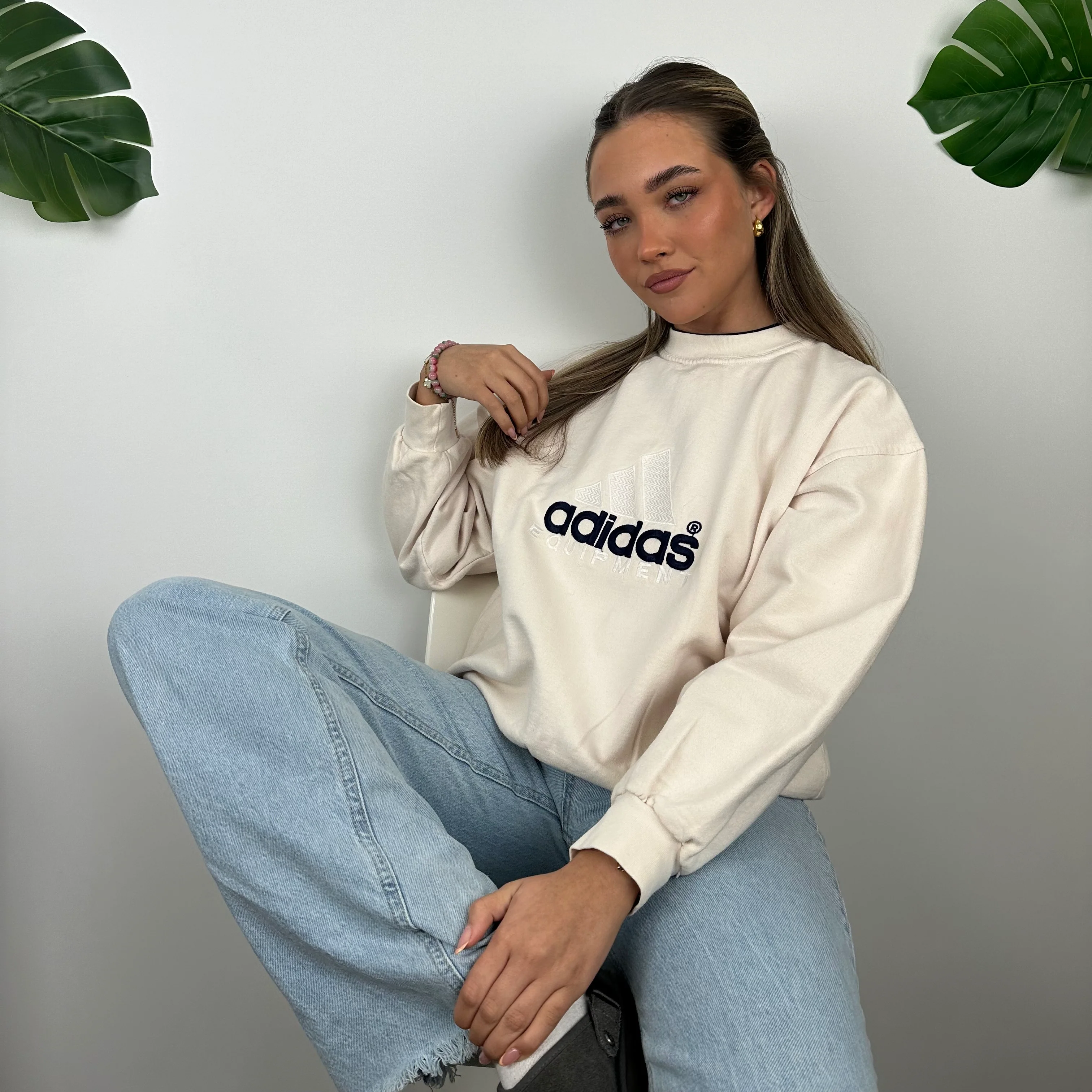 Adidas Equipment RARE Cream Embroidered Spell Out Sweatshirt (M) - Image 6
