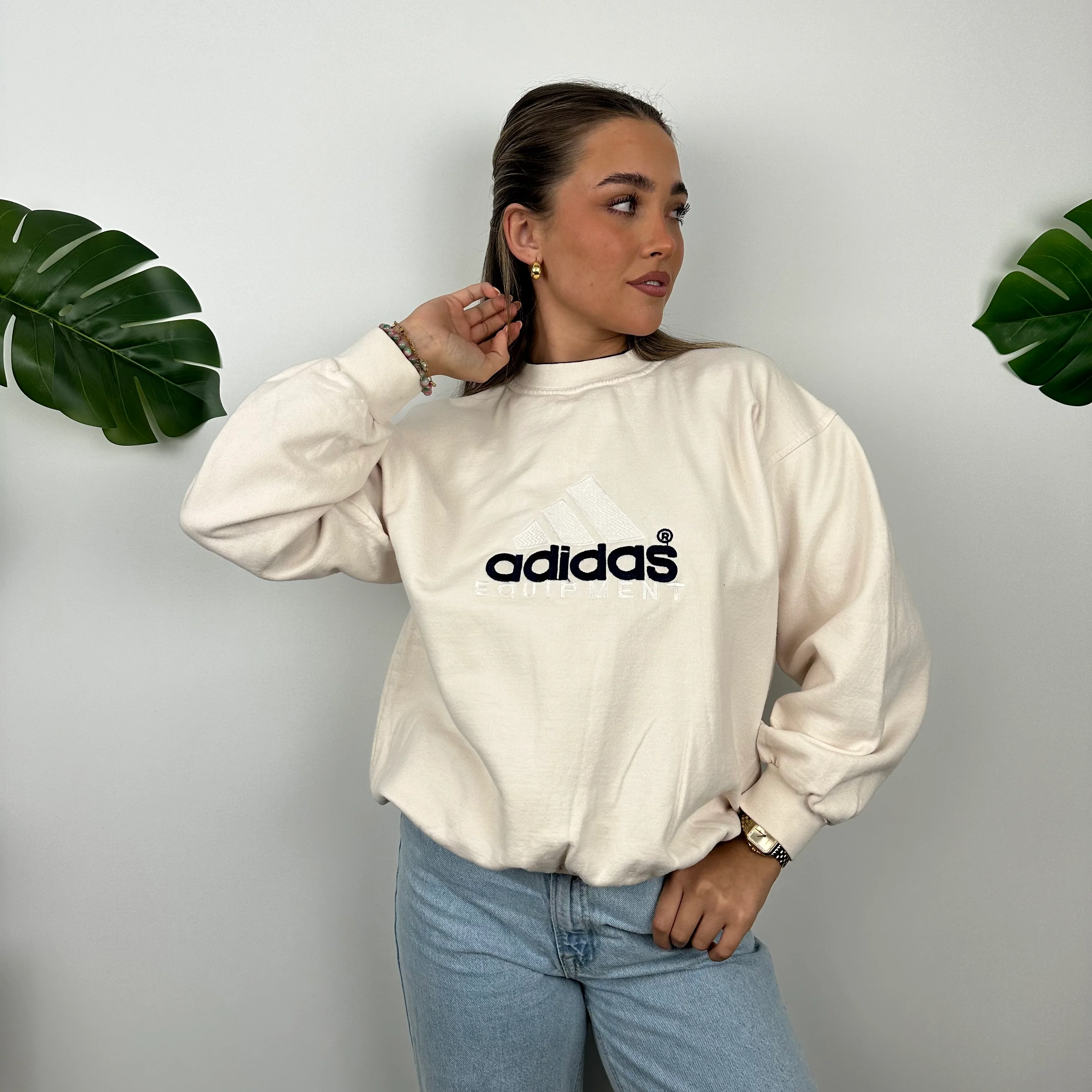 Adidas Equipment RARE Cream Embroidered Spell Out Sweatshirt (M) - Image 7
