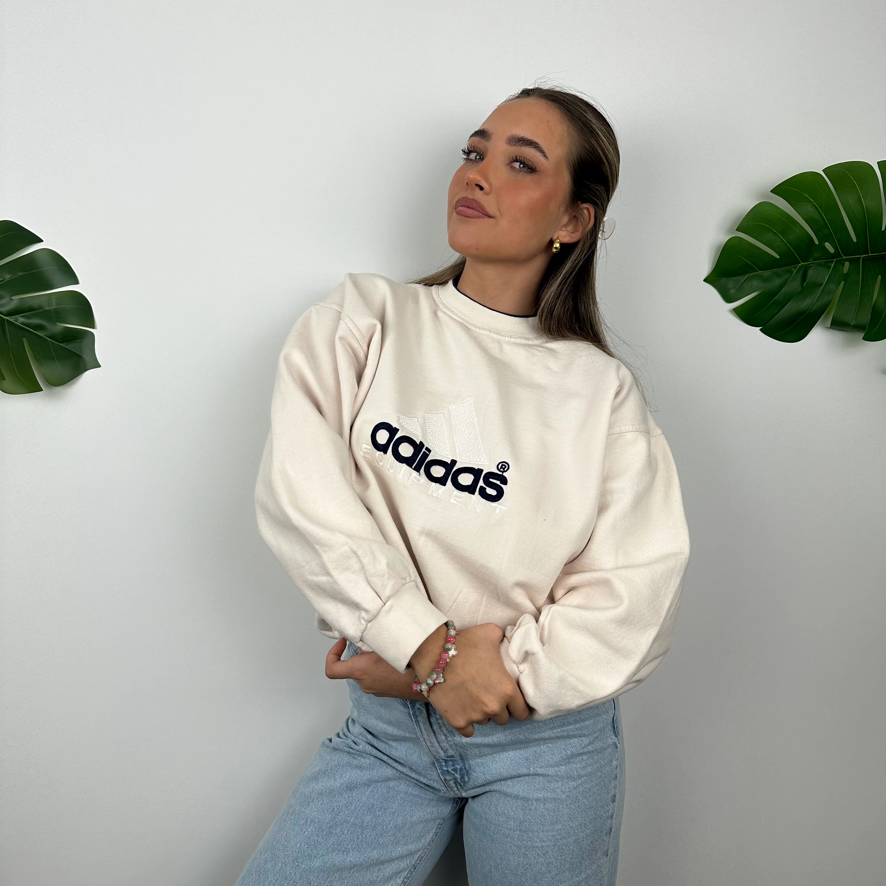Adidas Equipment RARE Cream Embroidered Spell Out Sweatshirt (M) - Image 9