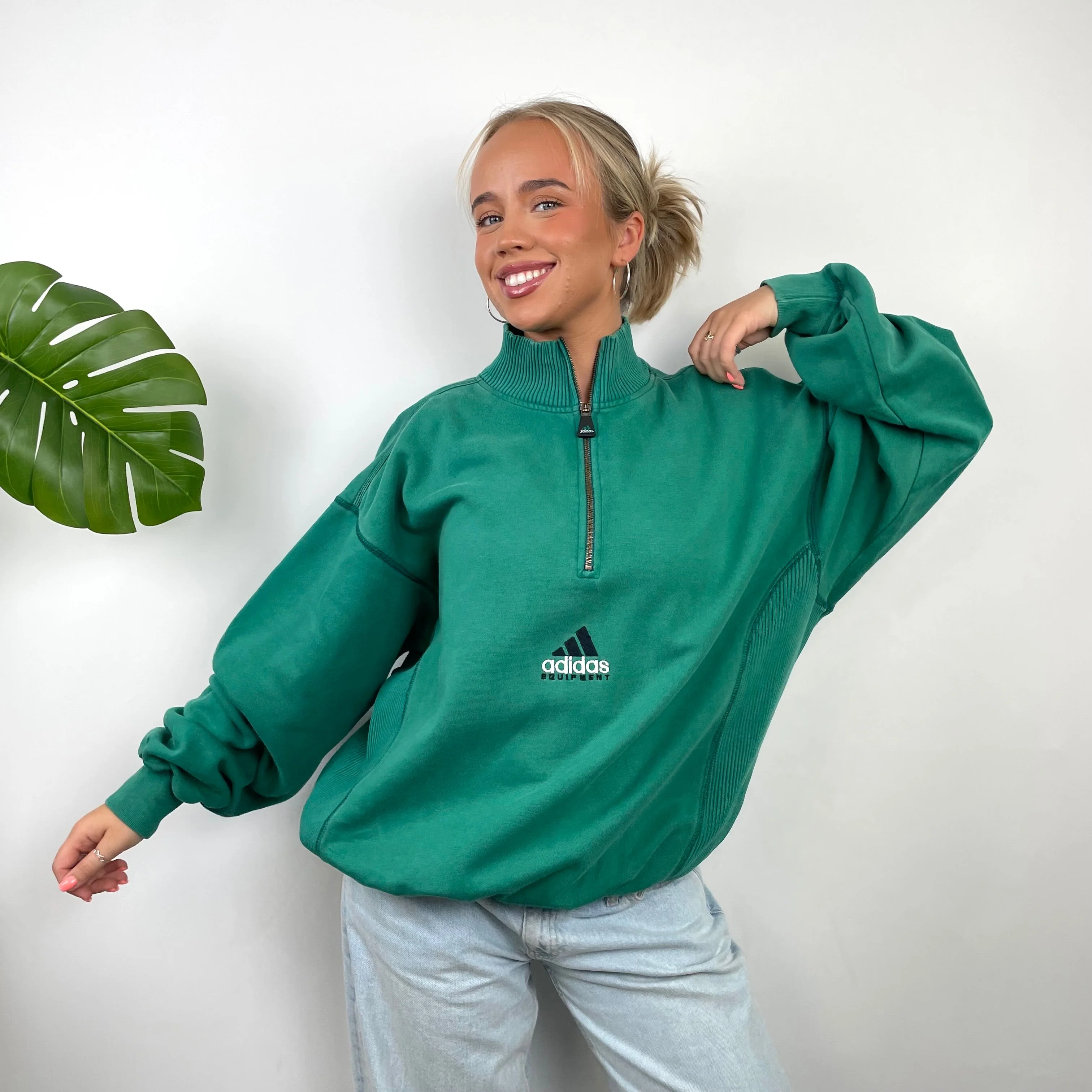 Adidas Equipment RARE Green Embroidered Spell Out Quarter Zip Up (L) - Image 2